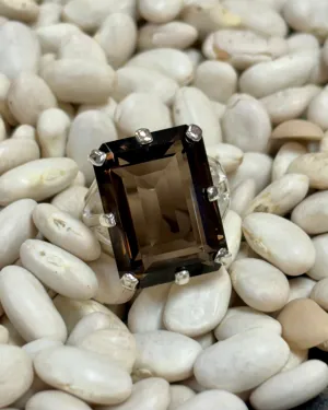 Huge Genuine Smoky Quartz Sterling Silver Ring