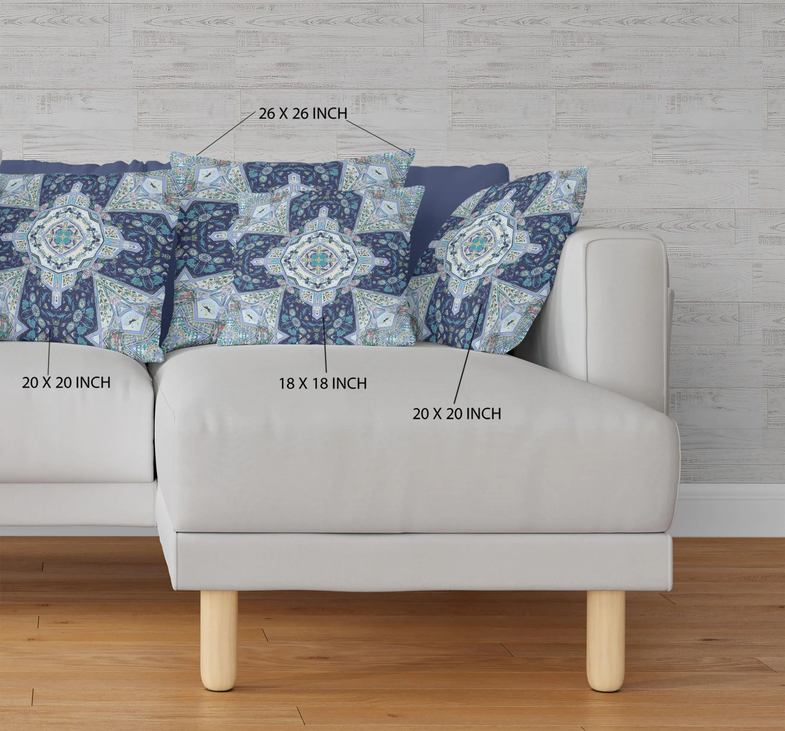 Indigo Blue Boho Floral Geo Suede Throw Pillow