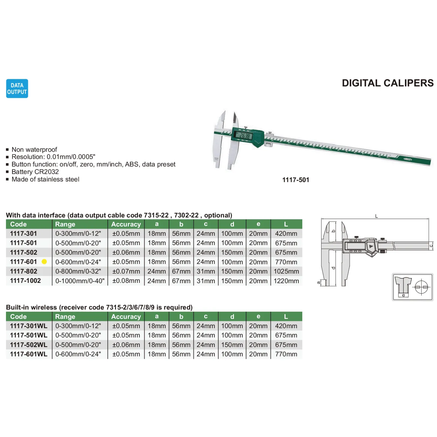 Insize Digital Caliper 0-600mm / 0-24" Range Series 1117-601