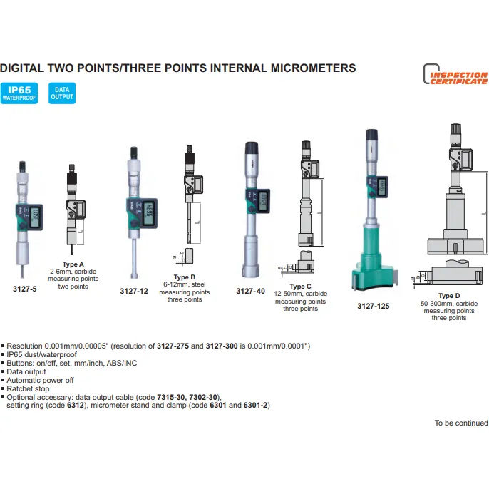 Insize Digital Two Points/ Three Points Internal Micrometer Set 20-50mm Range Series 3127-504