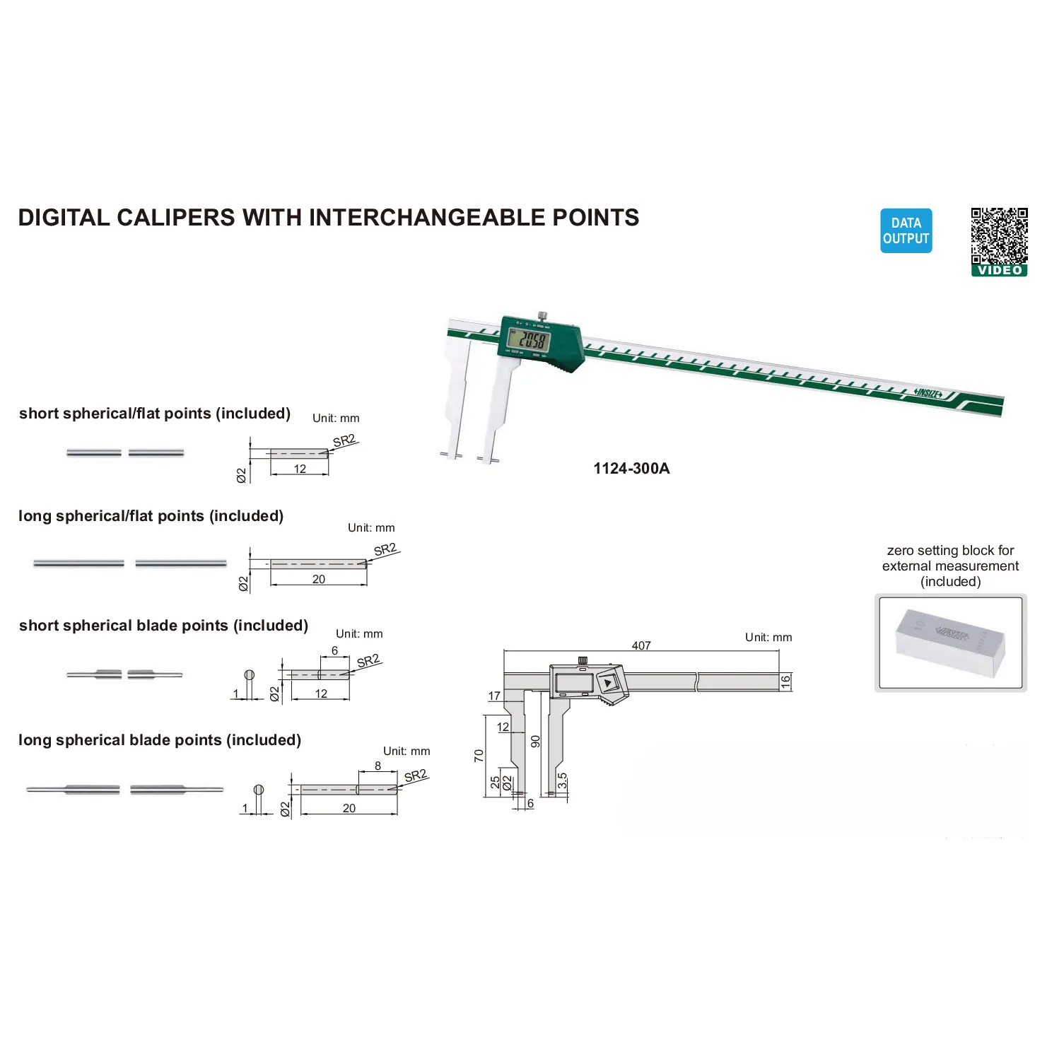 Insize Interchangeable Point Digital Caliper Range Series 1124-300A