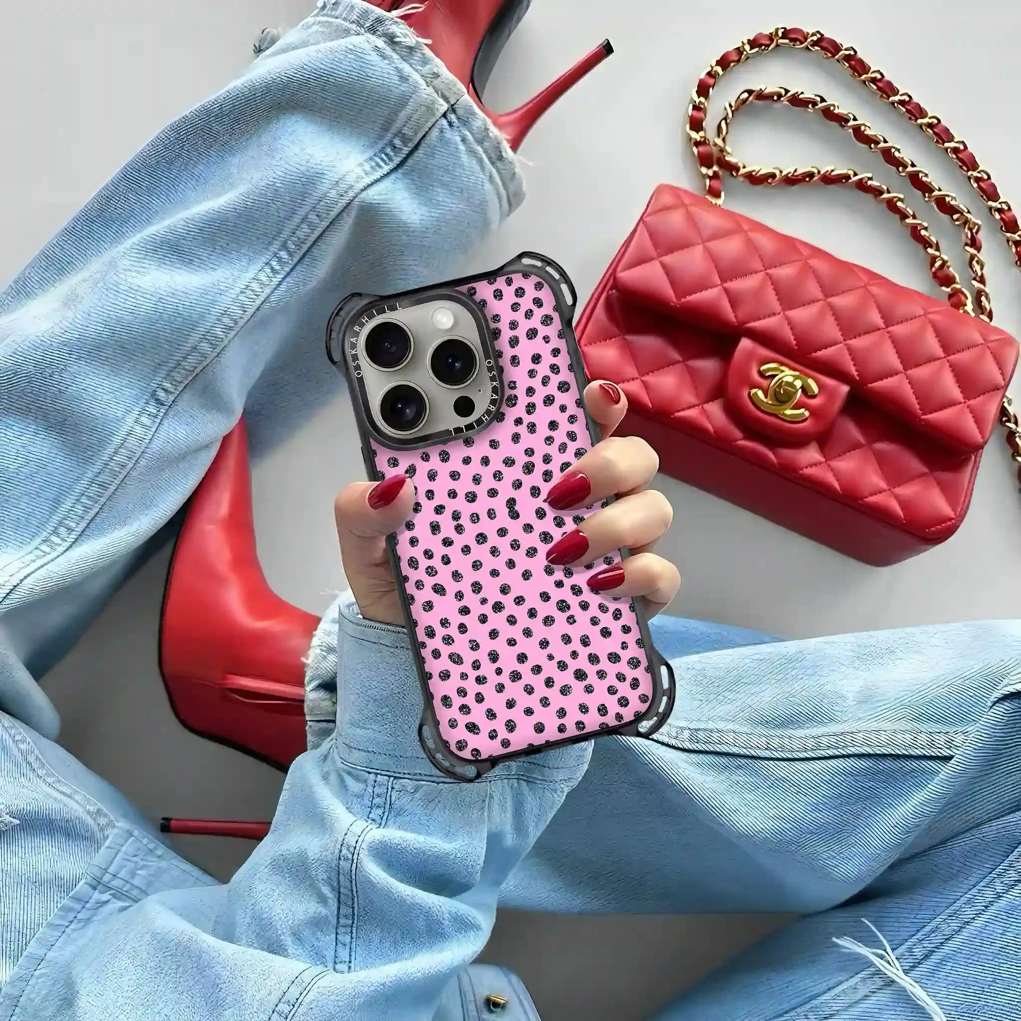 iPhone 16 Pro Case Bounce — Glitter Polka Pink