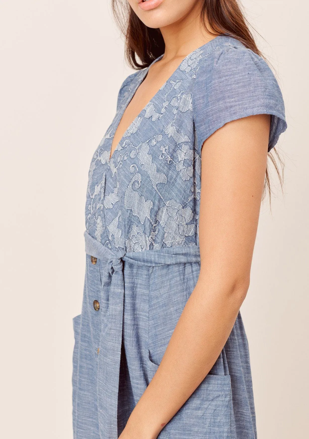 Janie Denim-Blue Embroidered Midi Dress