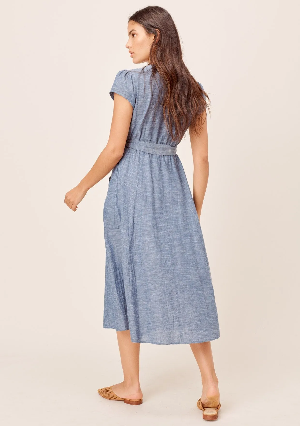 Janie Denim-Blue Embroidered Midi Dress