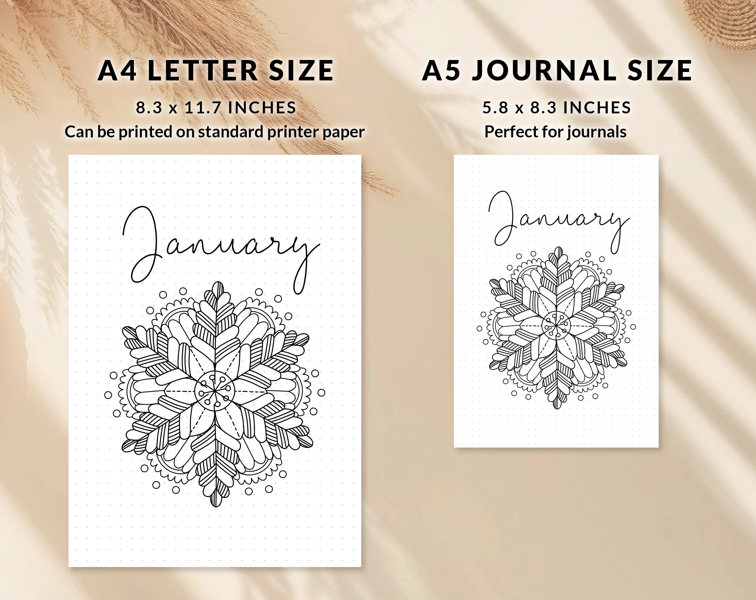 January Journal Cover Calendar and Notes Pages Set