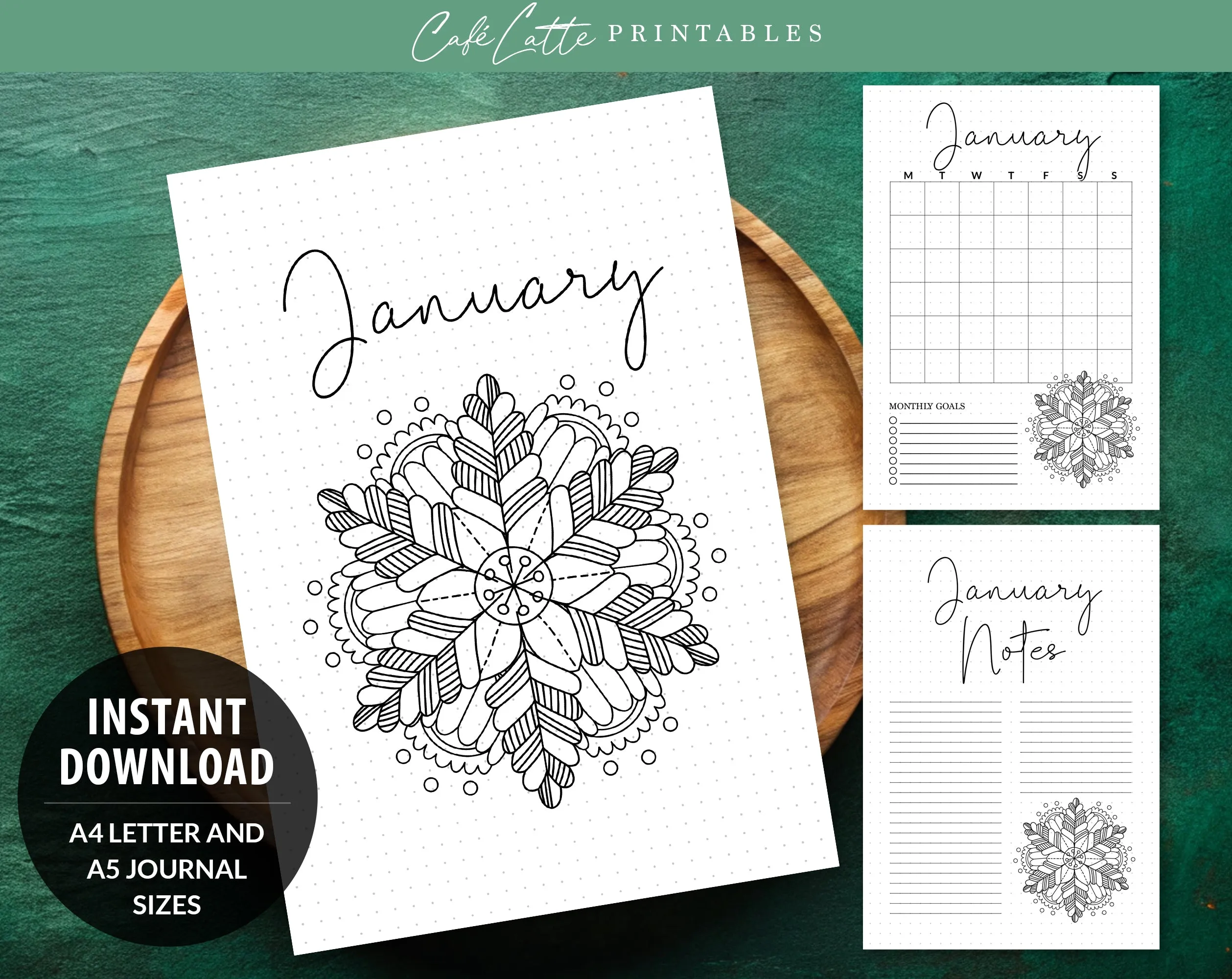January Journal Cover Calendar and Notes Pages Set