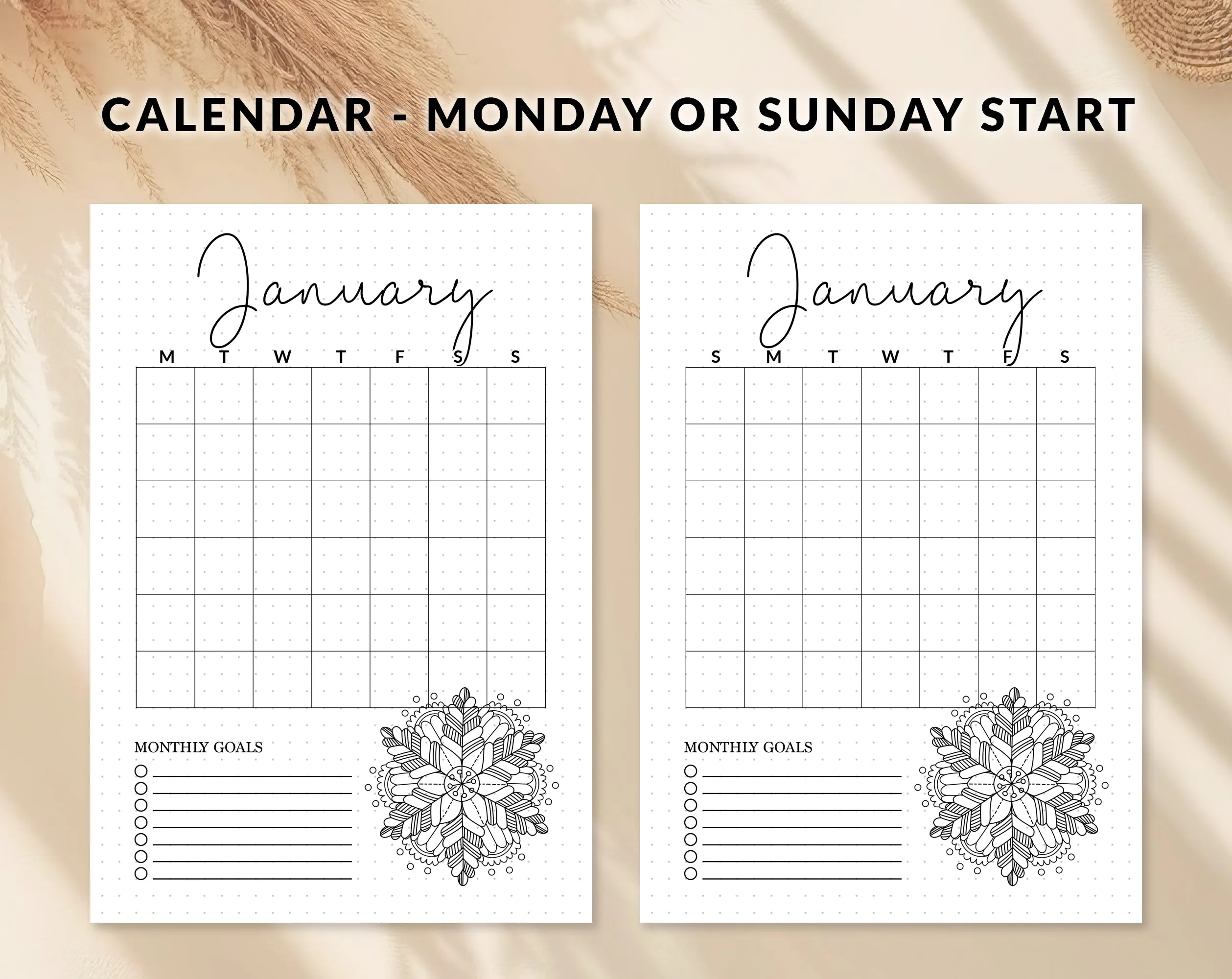 January Journal Cover Calendar and Notes Pages Set