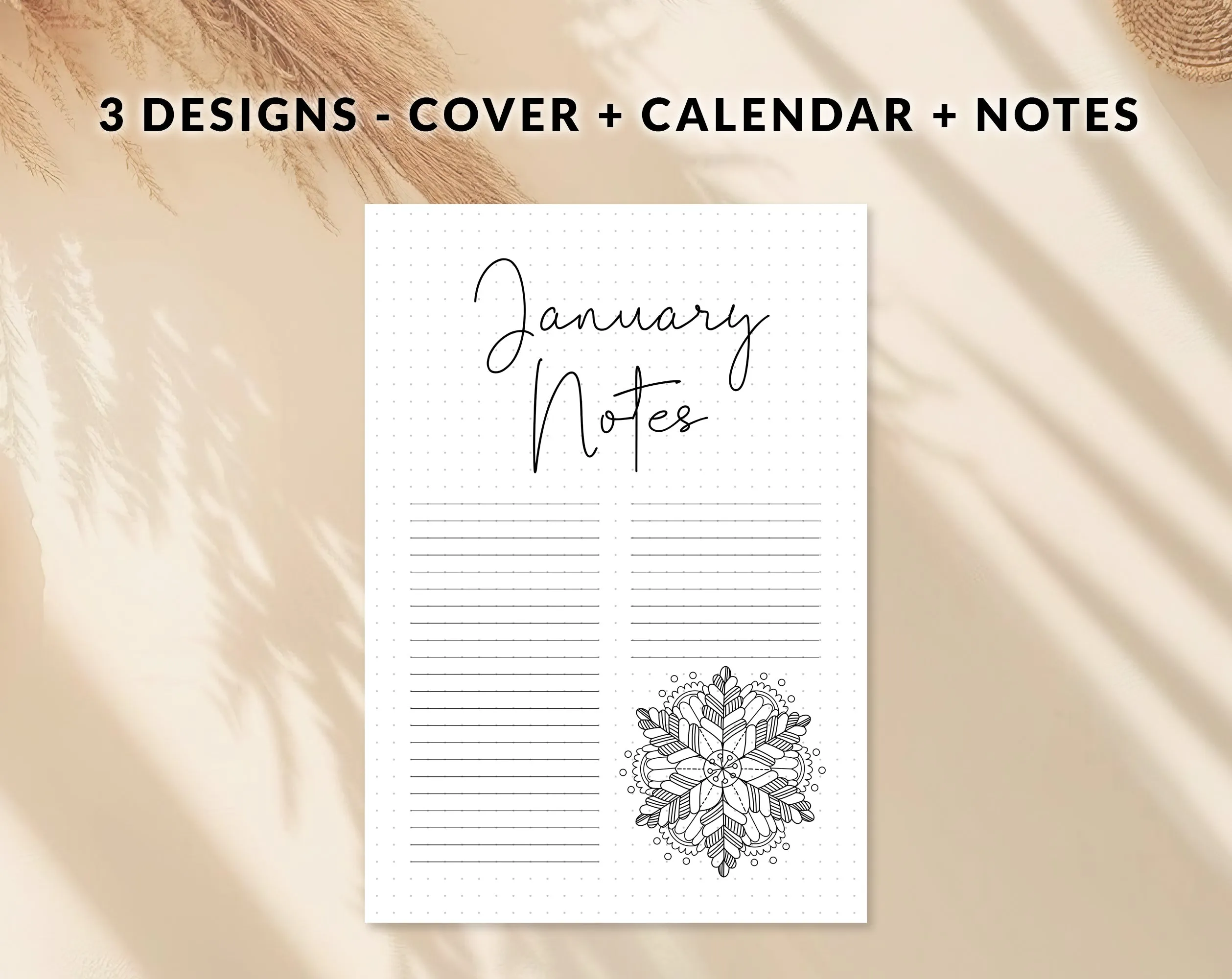 January Journal Cover Calendar and Notes Pages Set