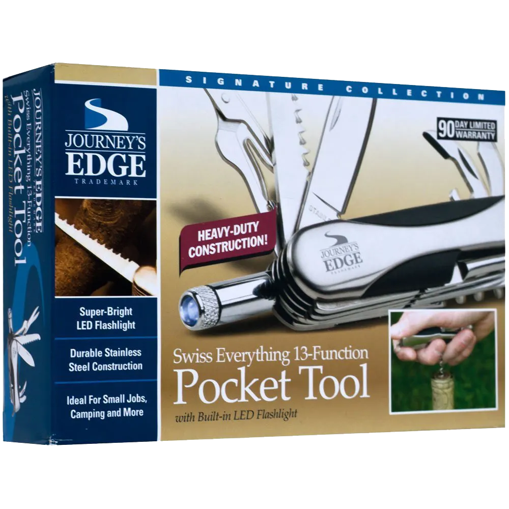 Journey's Edge Swiss Everything 13 Function Pocket Tool With Led Flashlight Multi Knife