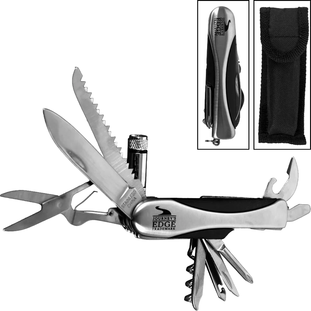 Journey's Edge Swiss Everything 13 Function Pocket Tool With Led Flashlight Multi Knife