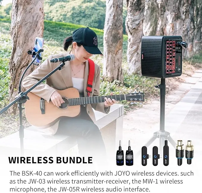 JOYO 40 Watt Acoustic Combo Amplifier Rechargeable Guitar & Vocal Two Channels Guitar Amp with Drum Machine Reverb Chorus Delay Effects and Bluetooth XLR & Aux-in (BSK-40)
