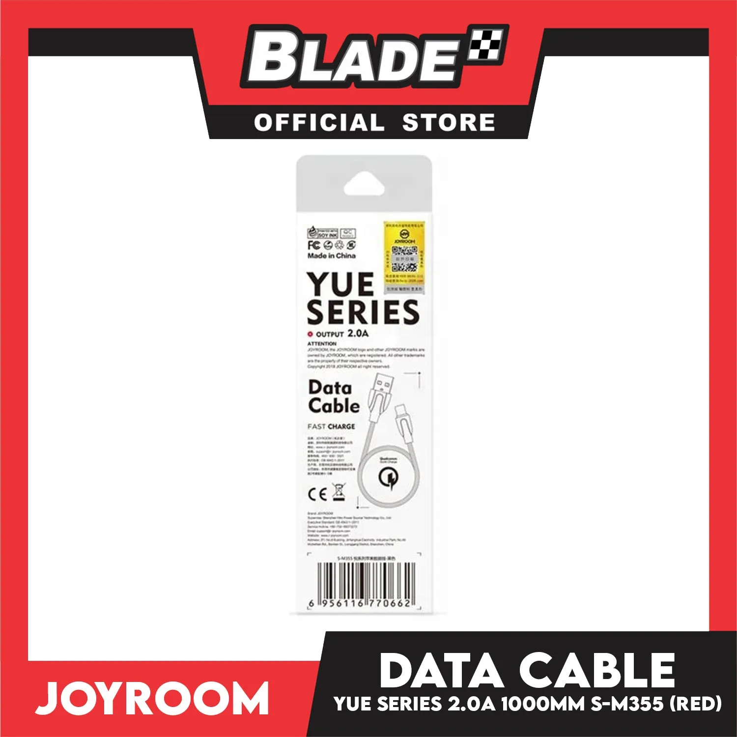 Joyroom Data Cable Yue Series USB S-M355 2.0A 1000mm Type-C (Red) for Android- Samsung, Huawei, Xiaomi, Oppo, Also Compatible to other Various Digital Devices