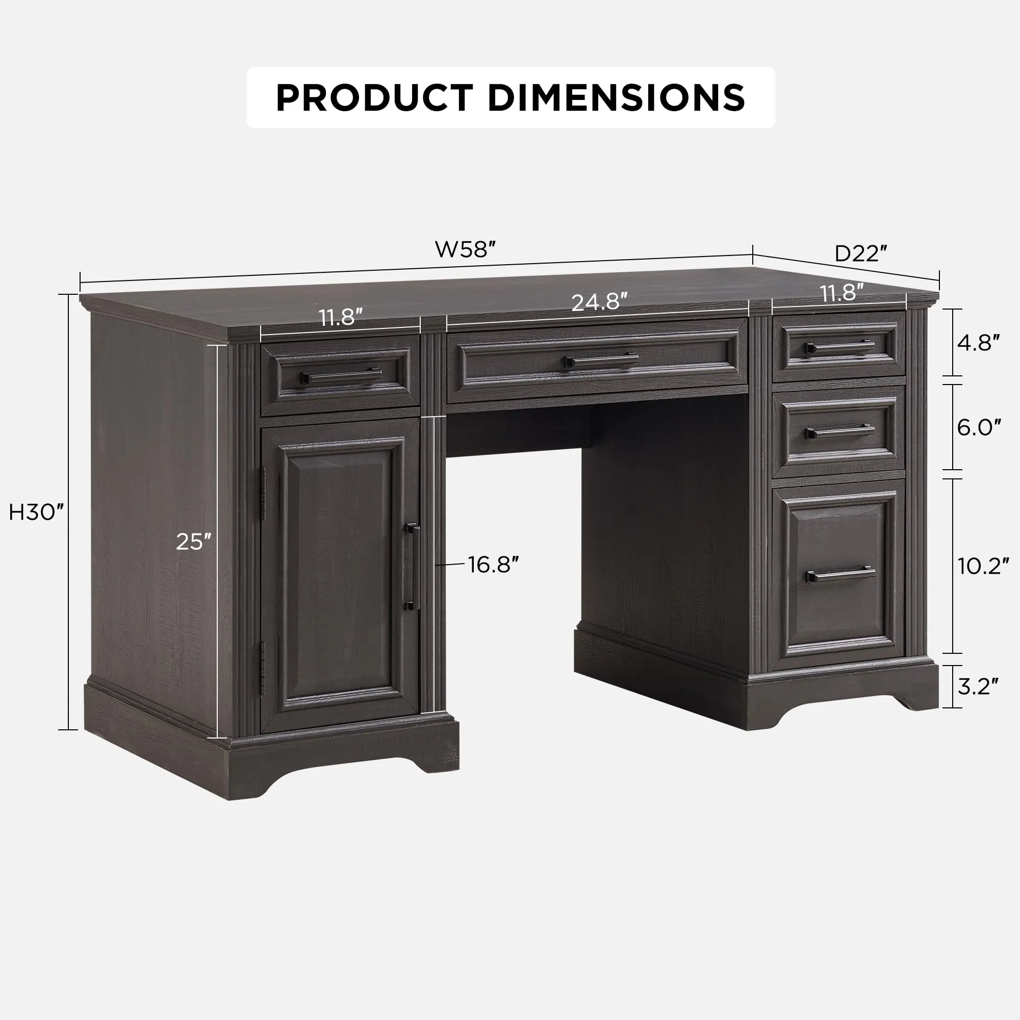 JXQTLINGMU 58 Inch Large Computer Desk with Drawers, Embossed Texture Home Office Desk, Workspace for Work Study Writing, Black
