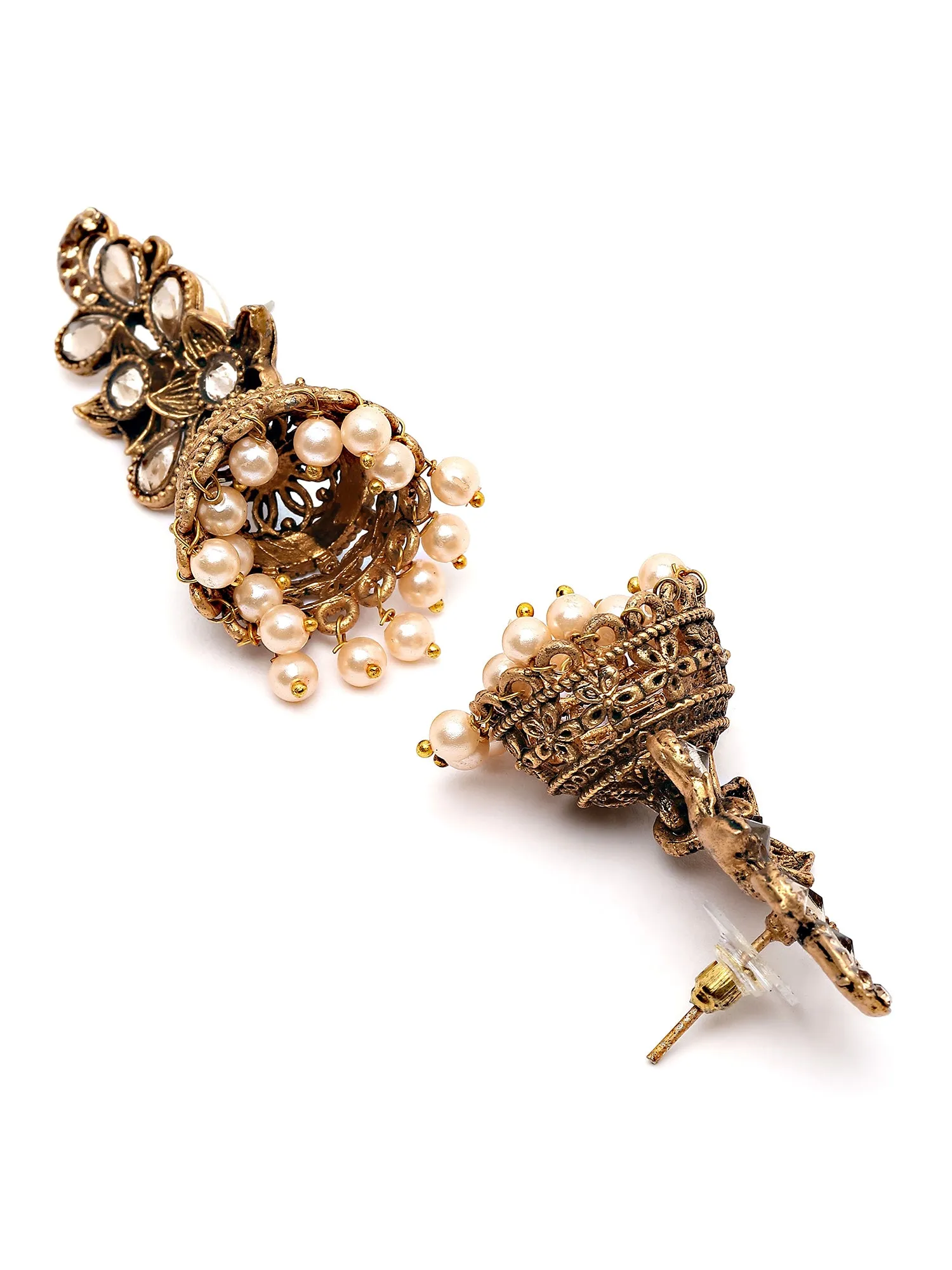 Karatcart Antique Gold Plated Floral Dangler Earrings for Women