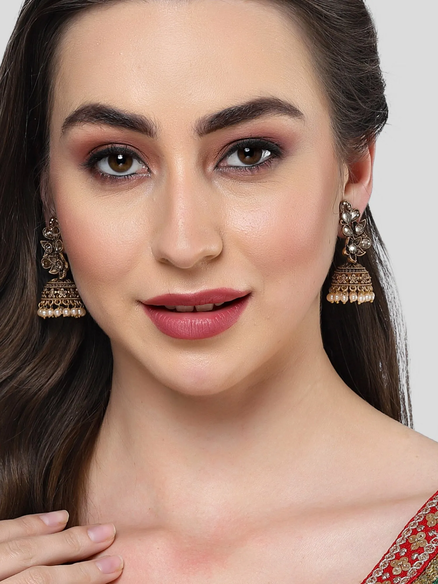 Karatcart Antique Gold Plated Floral Dangler Earrings for Women