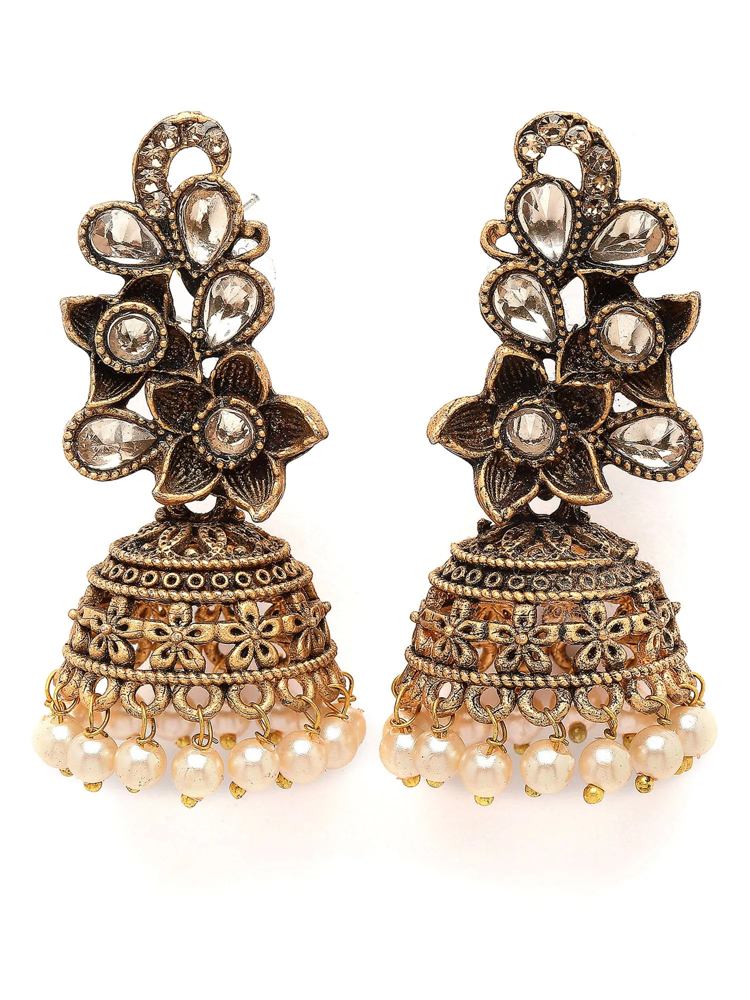 Karatcart Antique Gold Plated Floral Dangler Earrings for Women