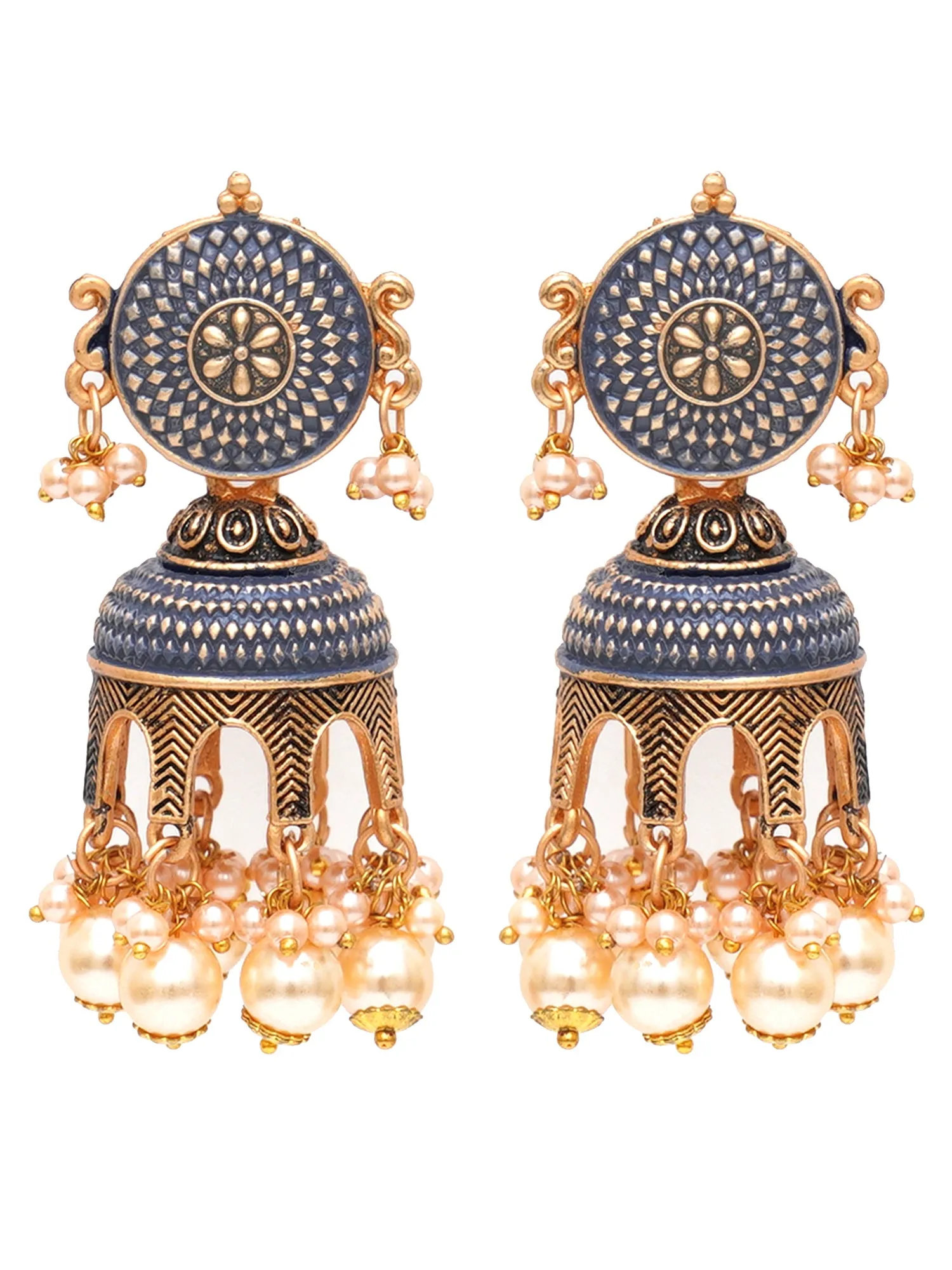 Karatcart Antique Gold Plated Grey Tomb Style with Golden Pearl Jhumki Earrings for Women
