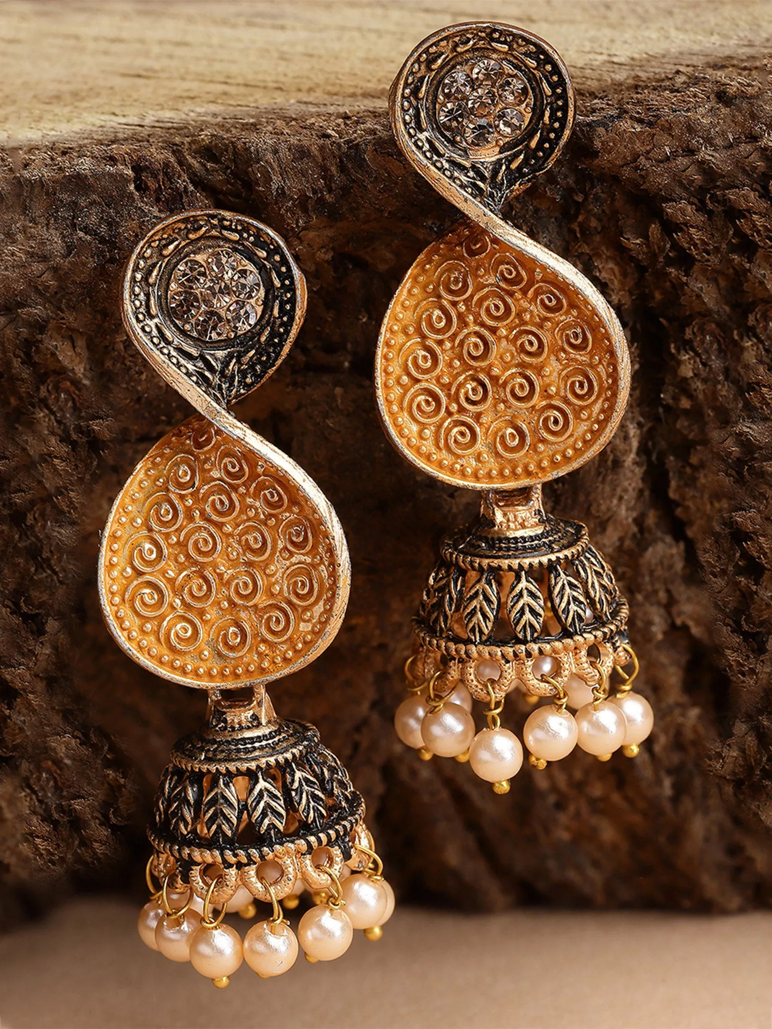 Karatcart Antique Gold Plated Mustard Meena Dangler Earrings for Women