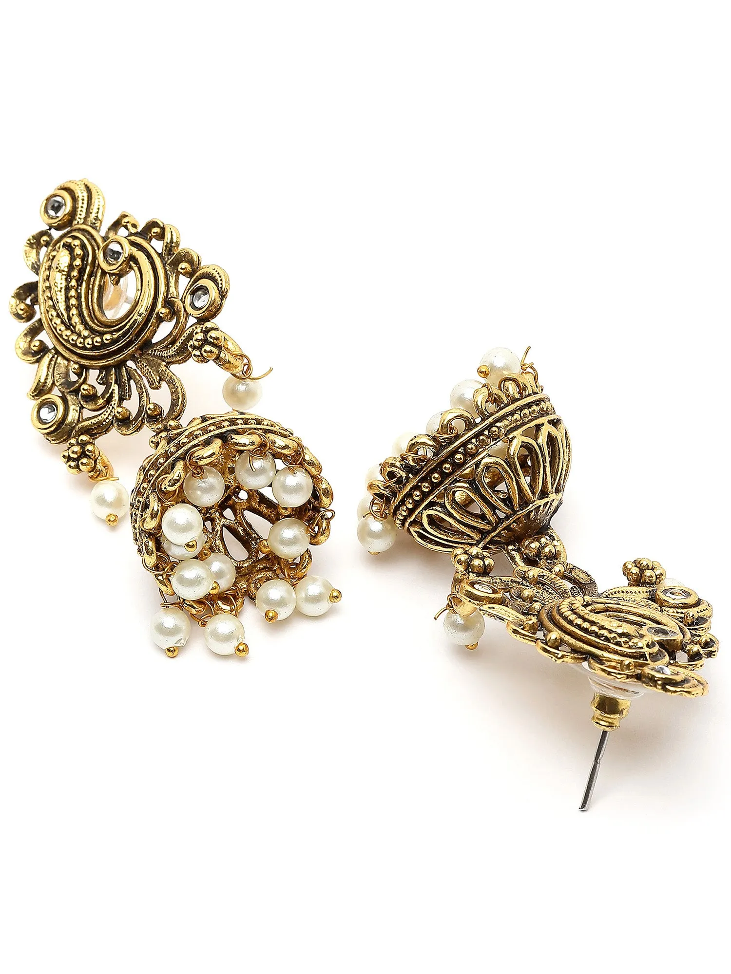 Karatcart Antique Gold Plated Pearl Studded Jhumki Earrings for Women