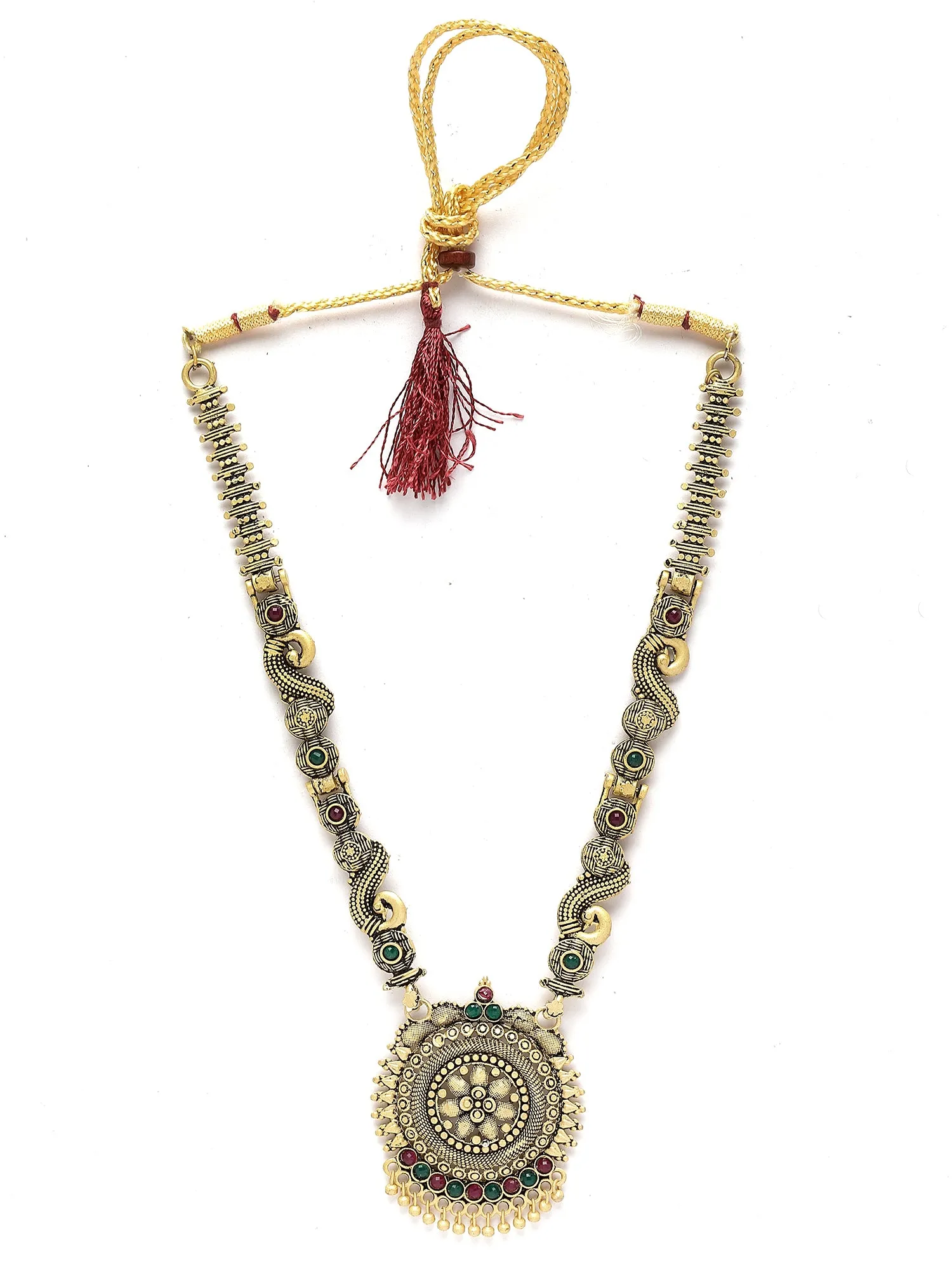 Karatcart Antique Gold Plated Round Floral Design Long Necklace Set for Women