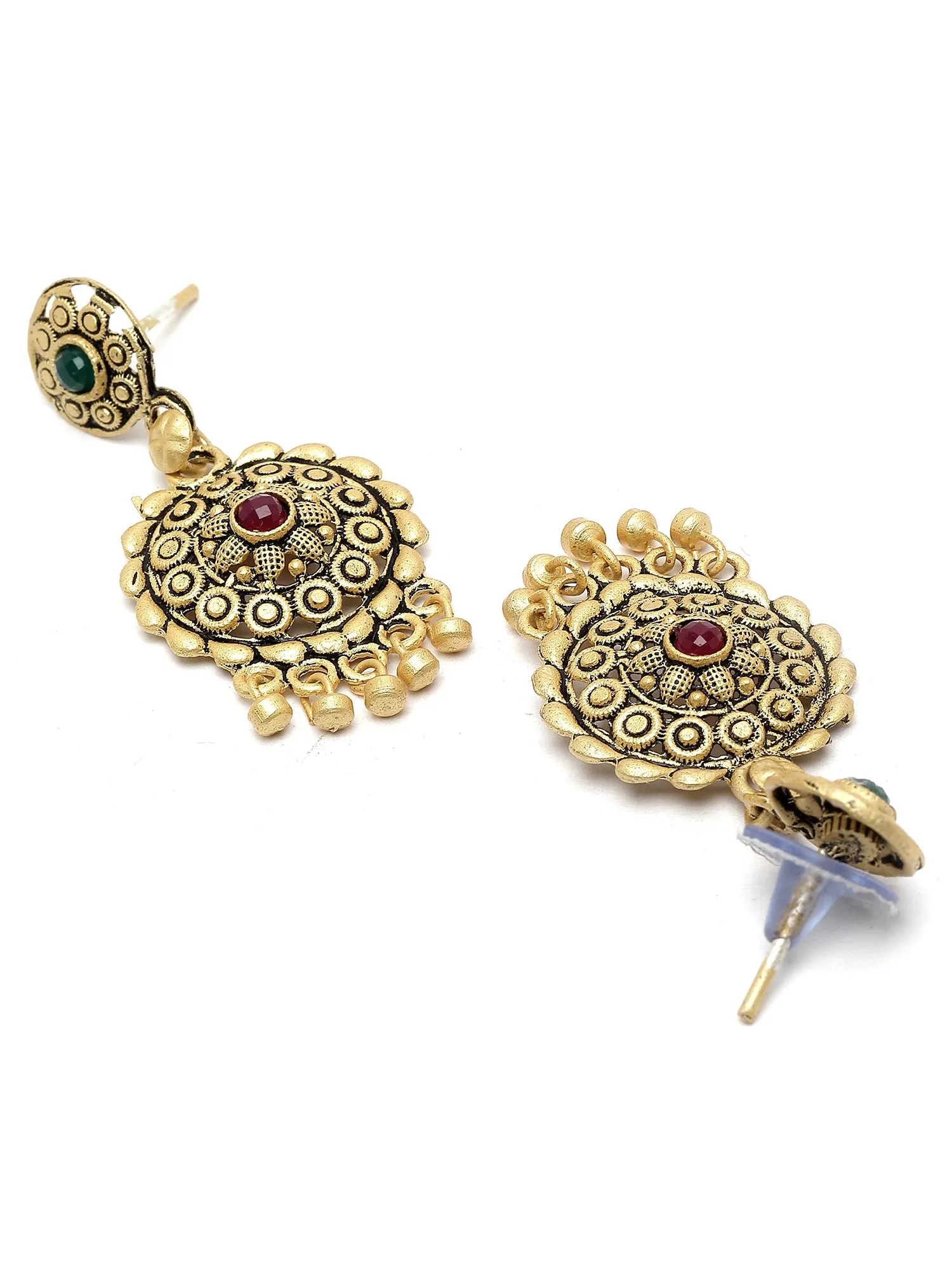 Karatcart Antique Gold Plated Round Floral Design Long Necklace Set for Women