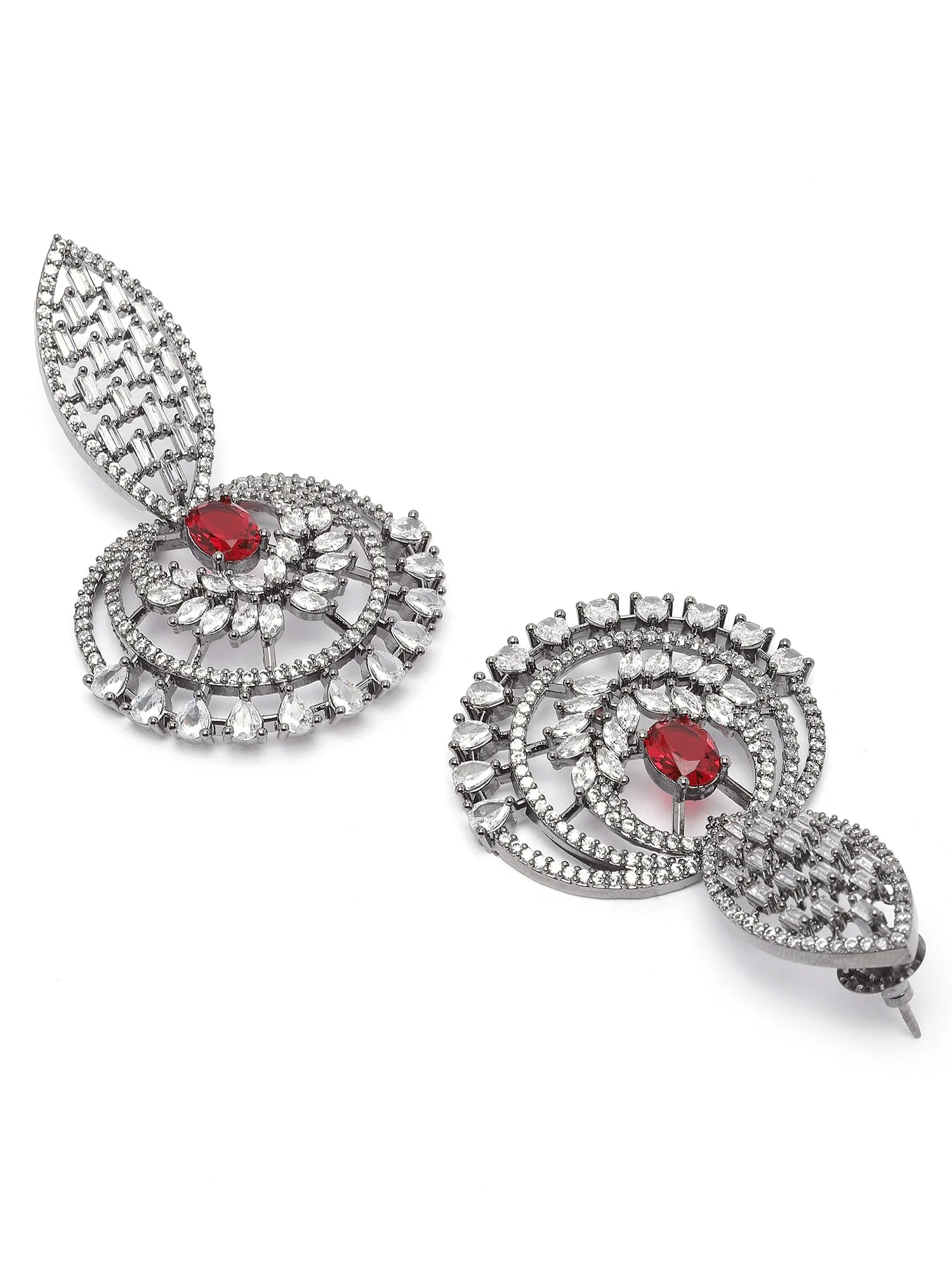 Karatcart Black-Plated Red Cubic Zirconia Studded Dangler Earrings for Women