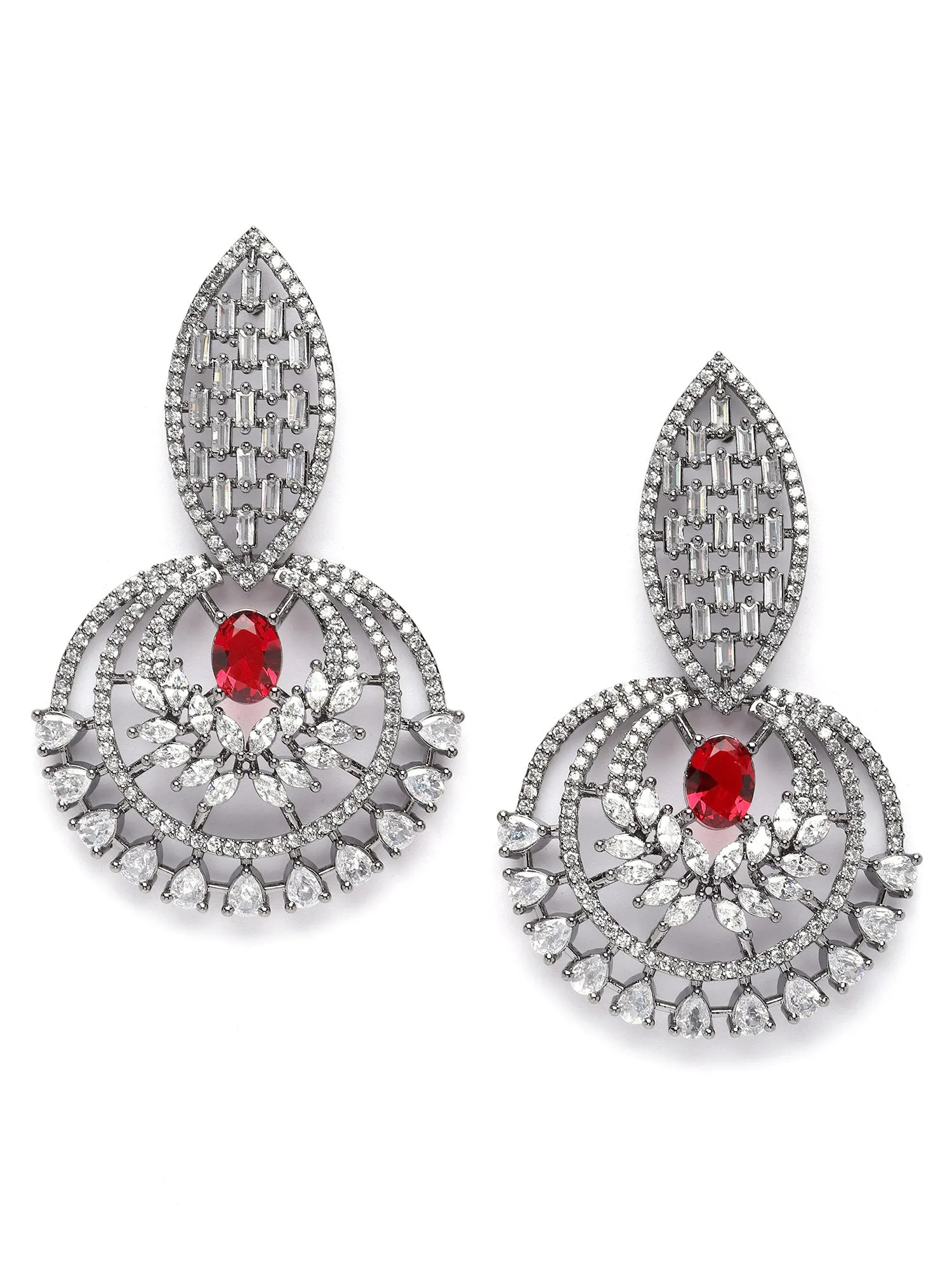 Karatcart Black-Plated Red Cubic Zirconia Studded Dangler Earrings for Women