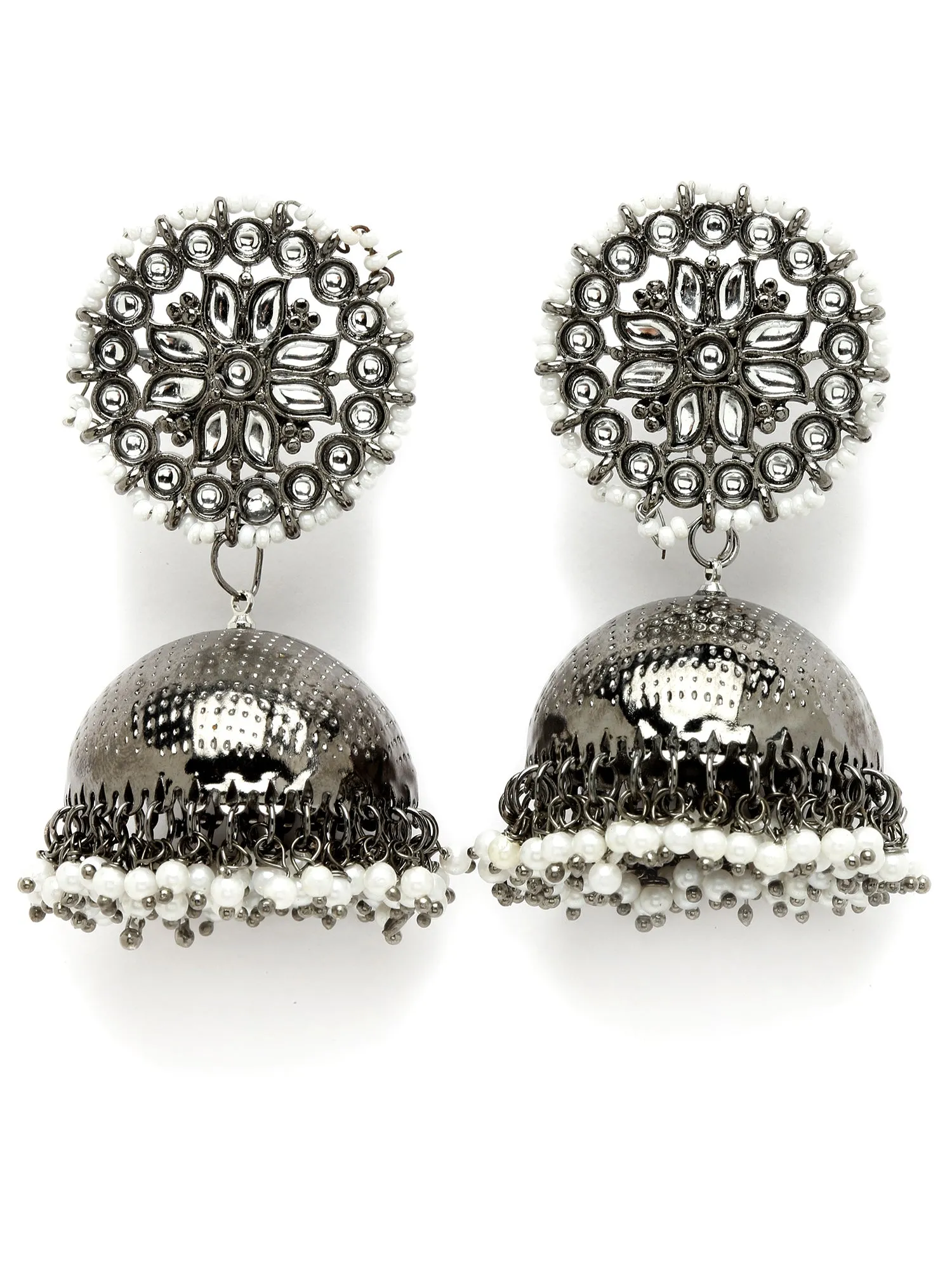 Karatcart Black Silver Plated Kundan Studded Jhumki Earrings for Women