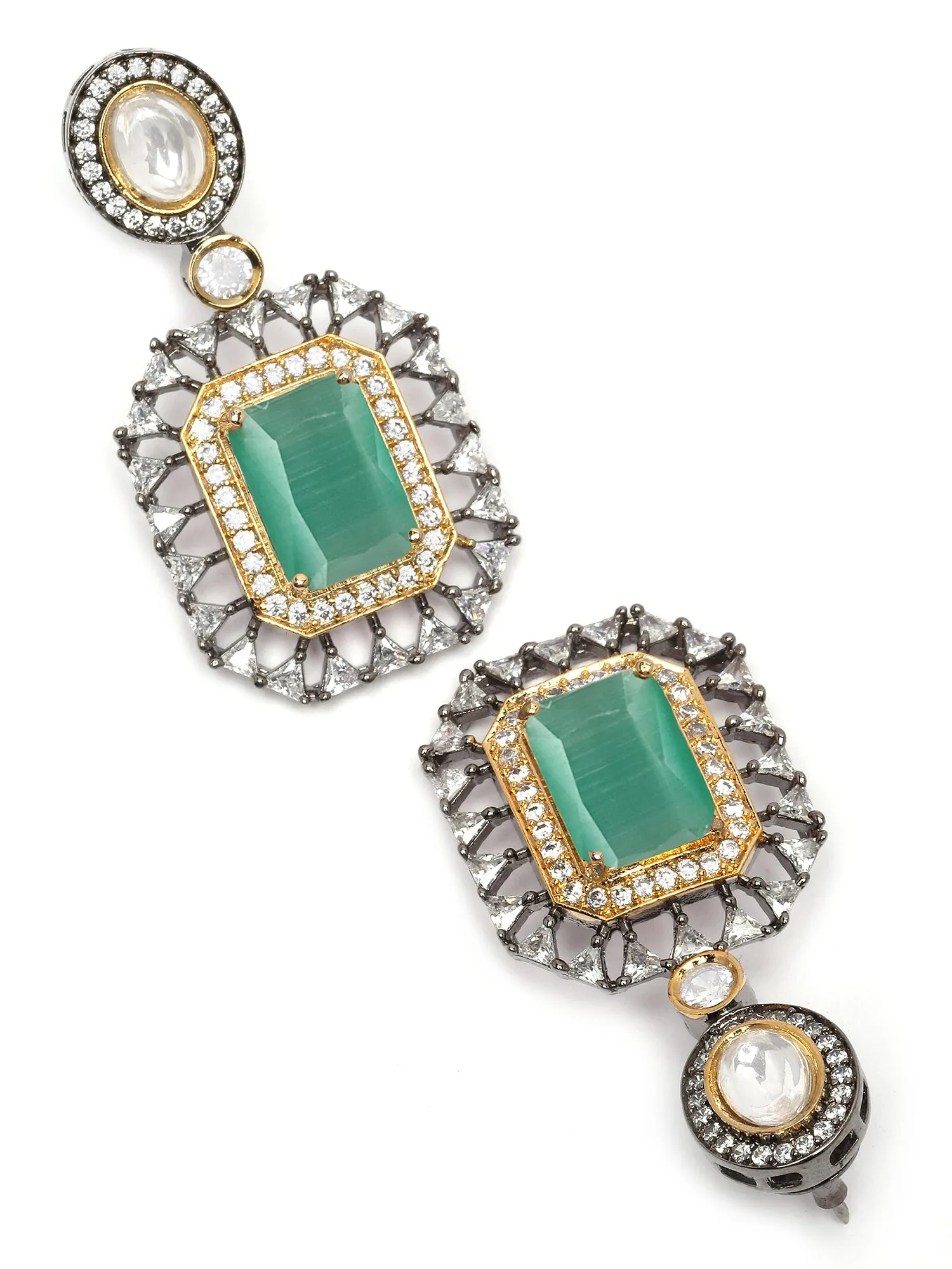 Karatcart Black Silver Plated Lime Green Cubic Zirconia Studded Drop Earrings for Women