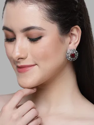 Karatcart Black Silver Plated Red Cubic Zirconia Stud Earrings for Women