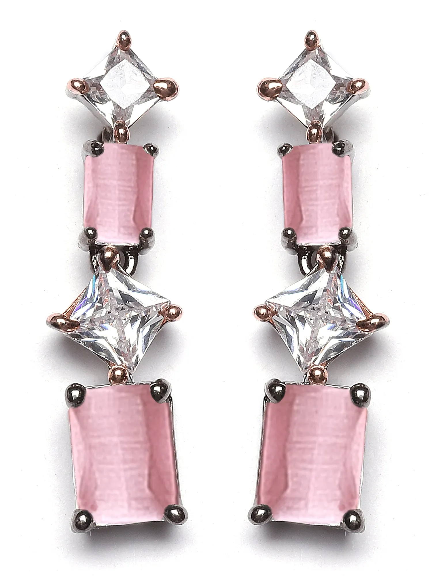 Karatcart Black Silver Plated Square Pink Cubic Zirconia Necklace Set for Women