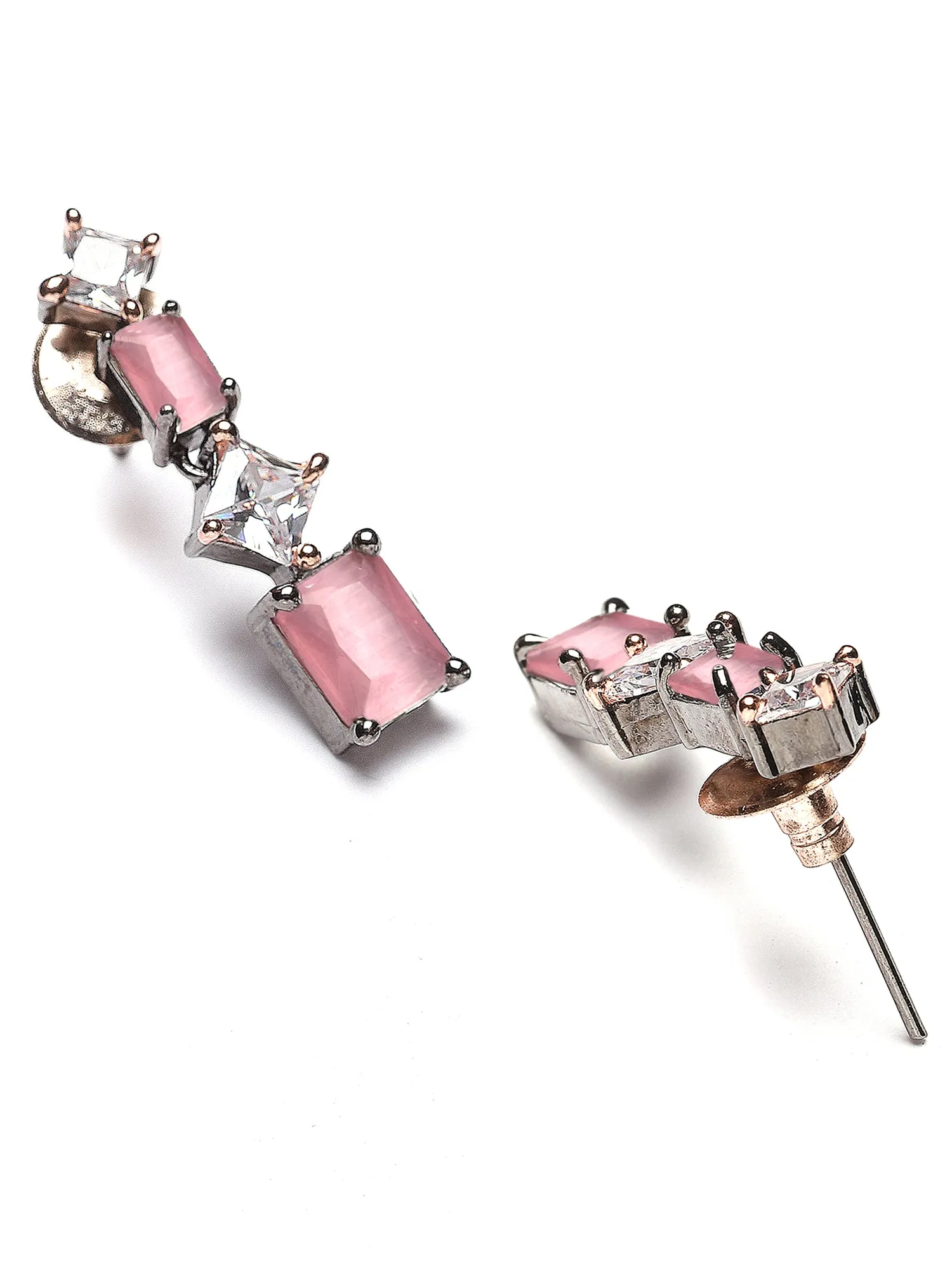 Karatcart Black Silver Plated Square Pink Cubic Zirconia Necklace Set for Women