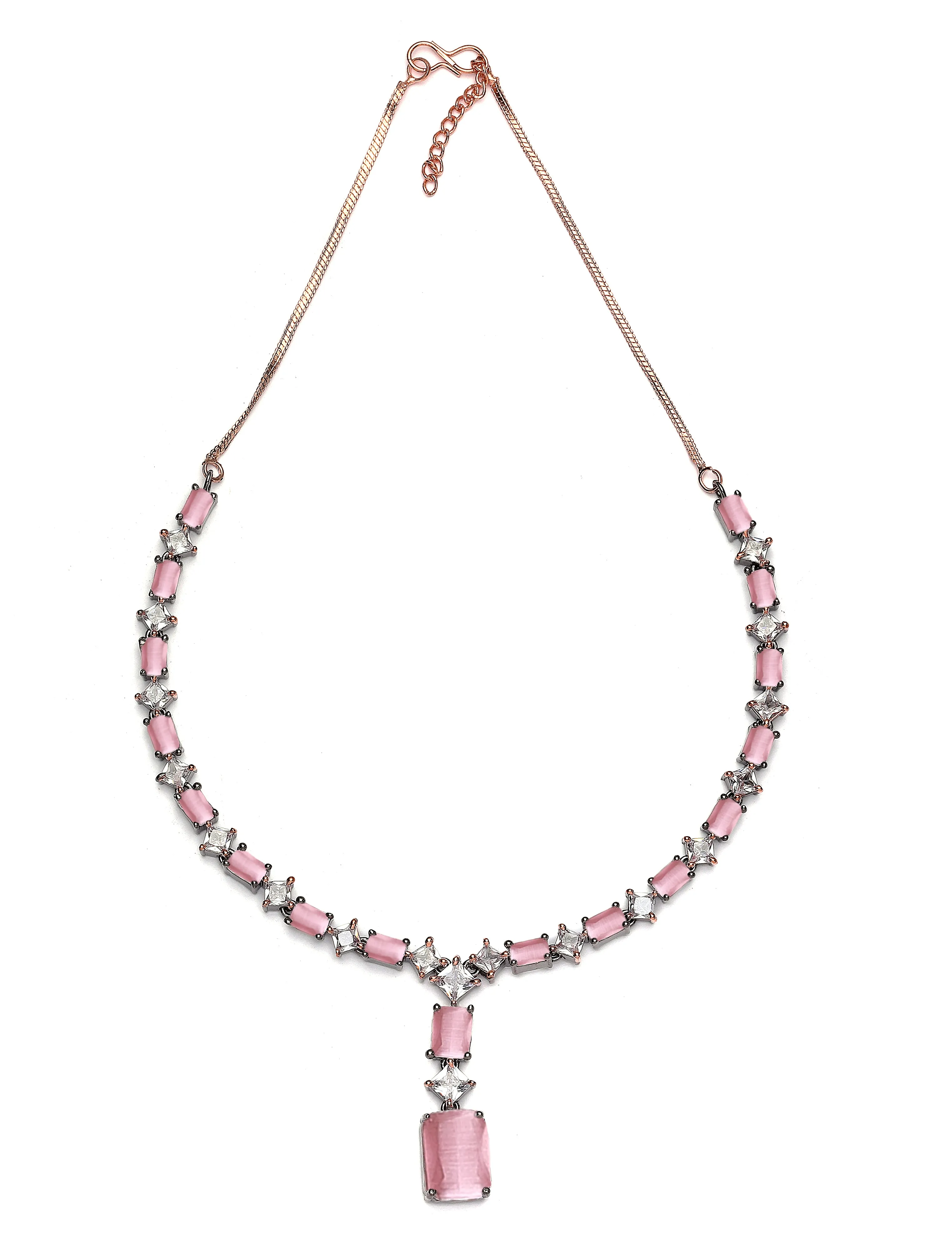 Karatcart Black Silver Plated Square Pink Cubic Zirconia Necklace Set for Women