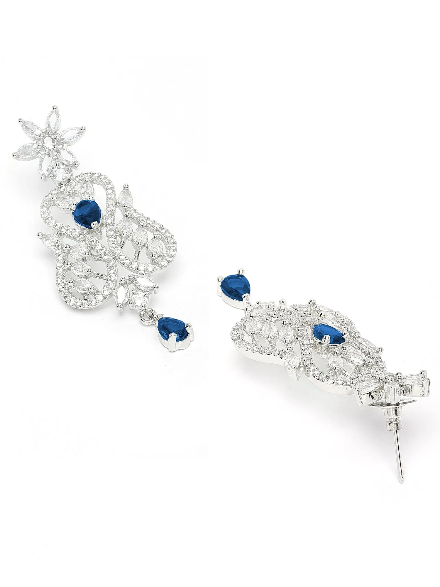 Karatcart Blue Cubic Zirconia Silver Plated Choker Necklace Set for Women