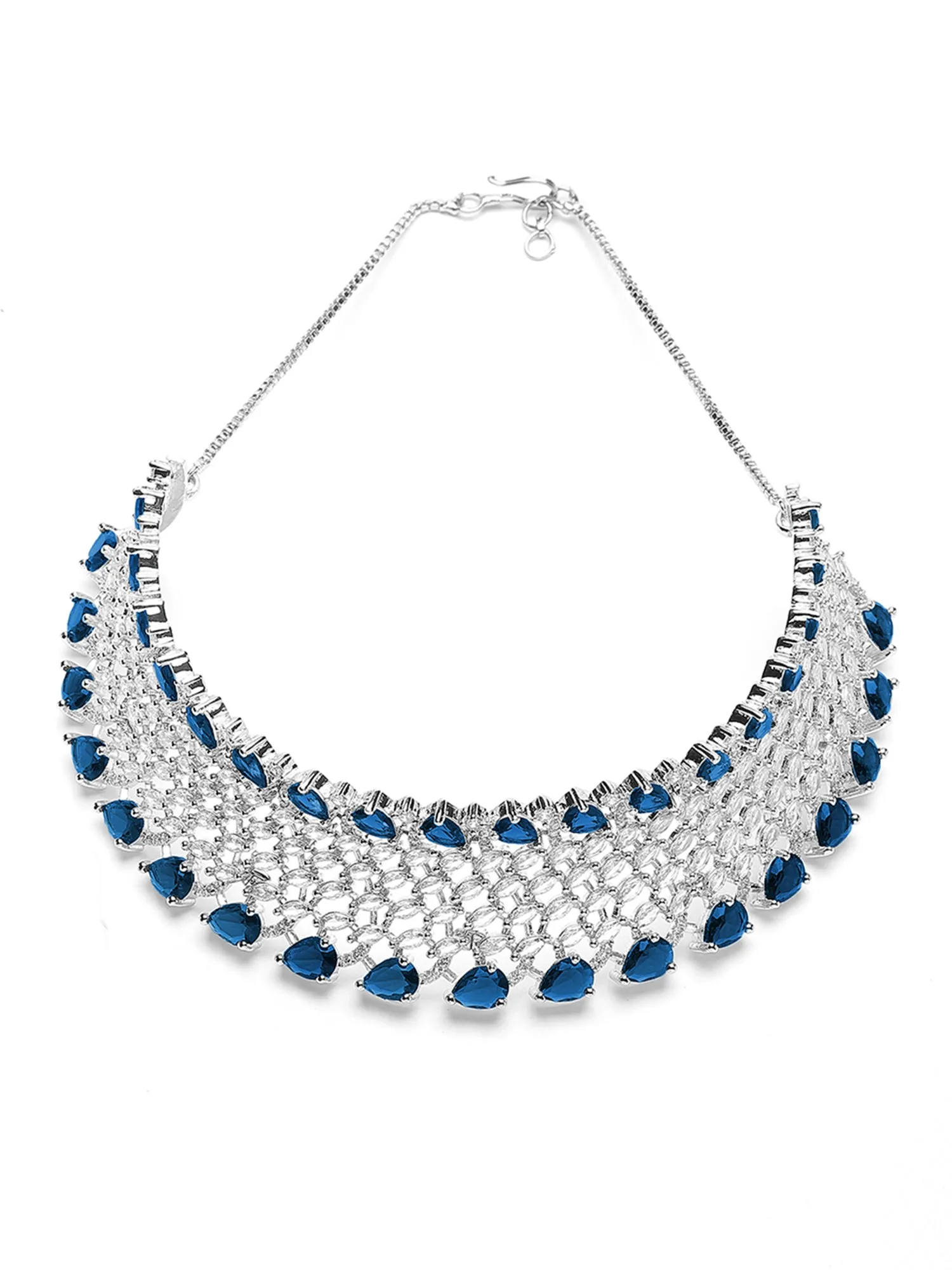 Karatcart Blue Cubic Zirconia Silver Plated Choker Necklace Set for Women