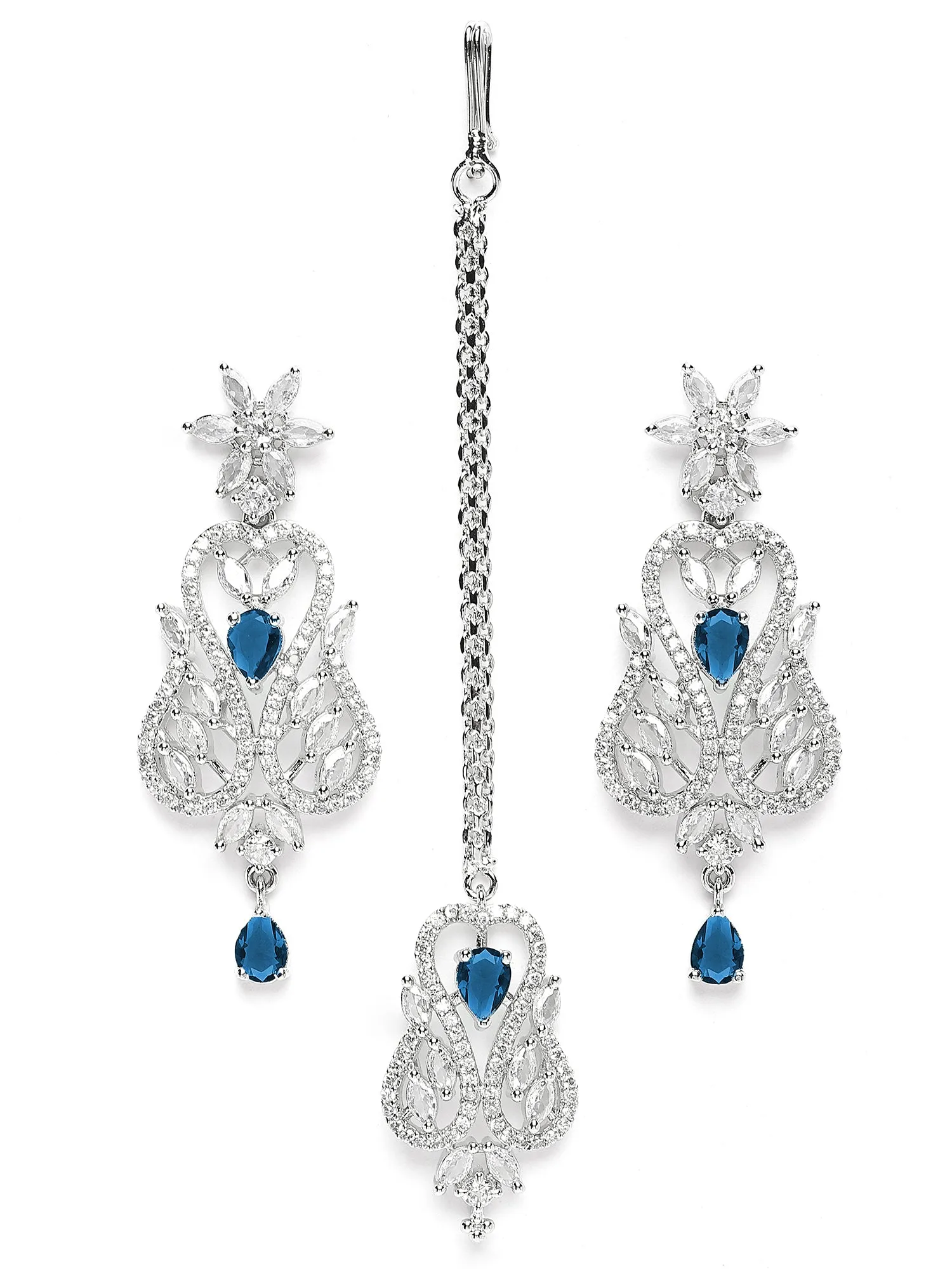 Karatcart Blue Cubic Zirconia Silver Plated Choker Necklace Set for Women