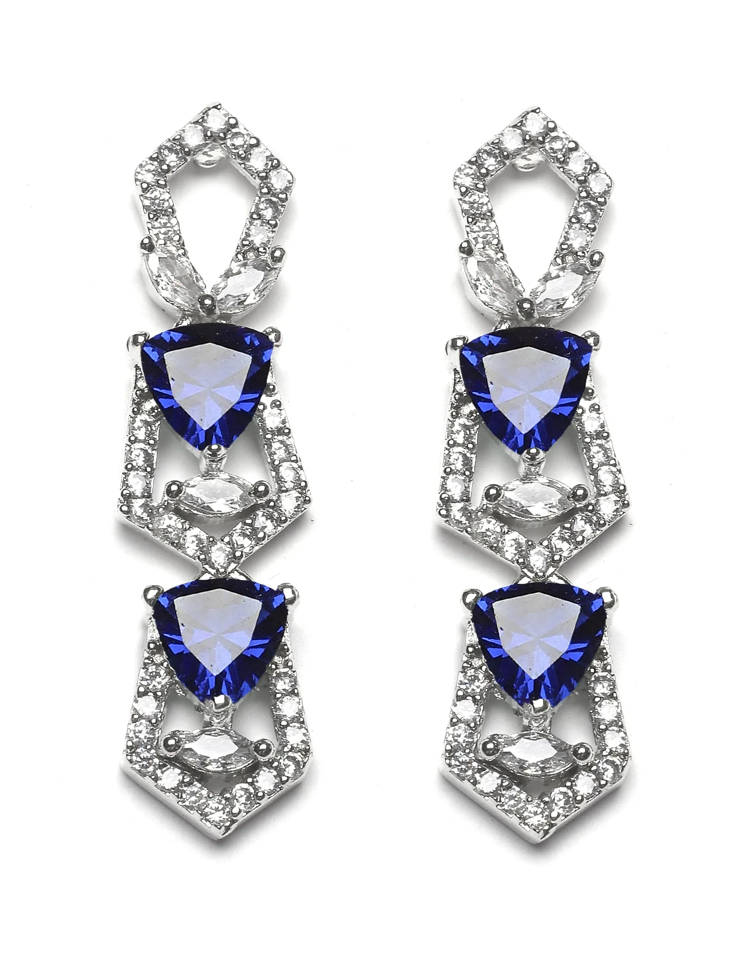 Karatcart Blue Cubic Zirconia Silver Plated Necklace Set for Women