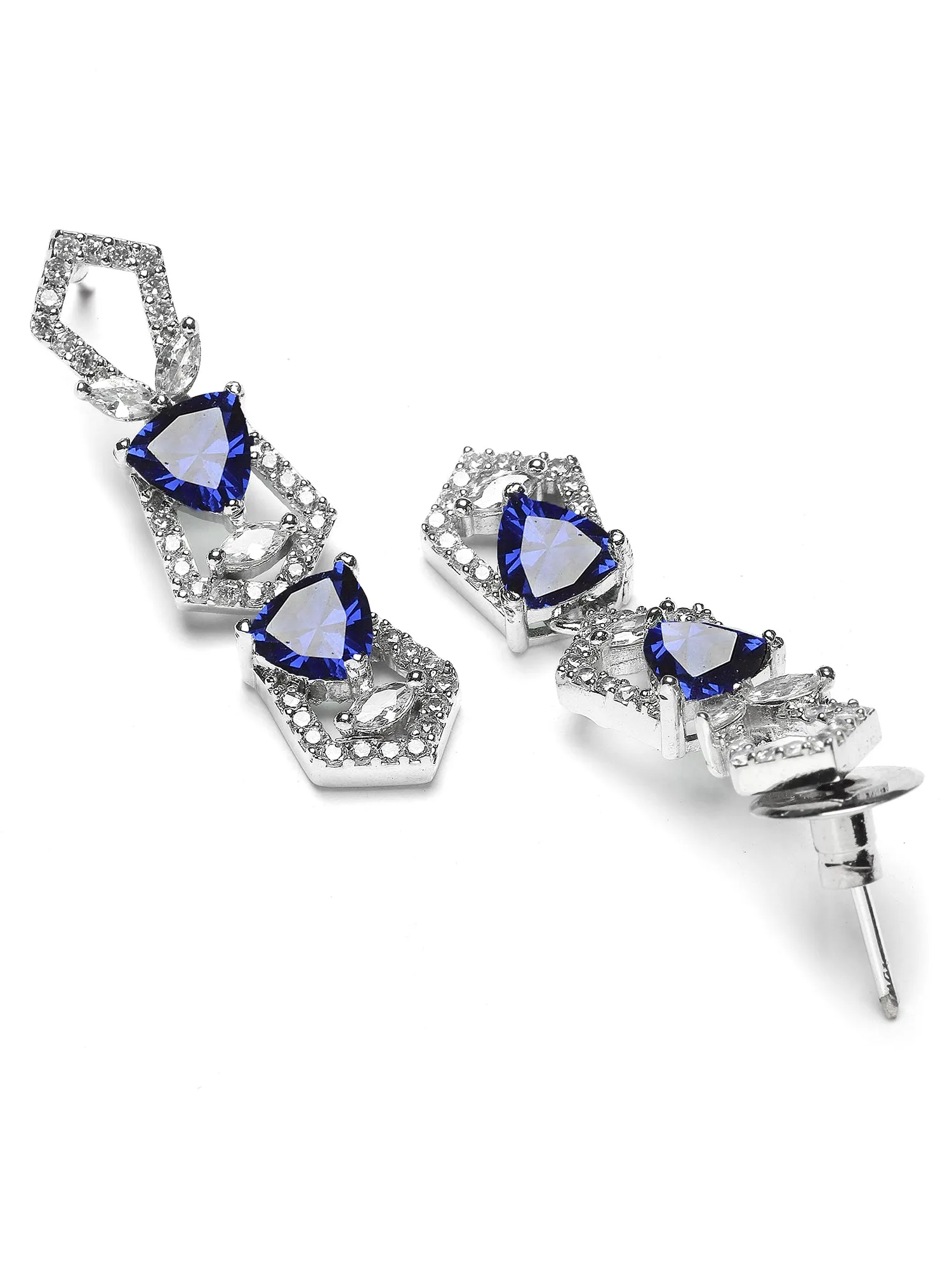 Karatcart Blue Cubic Zirconia Silver Plated Necklace Set for Women