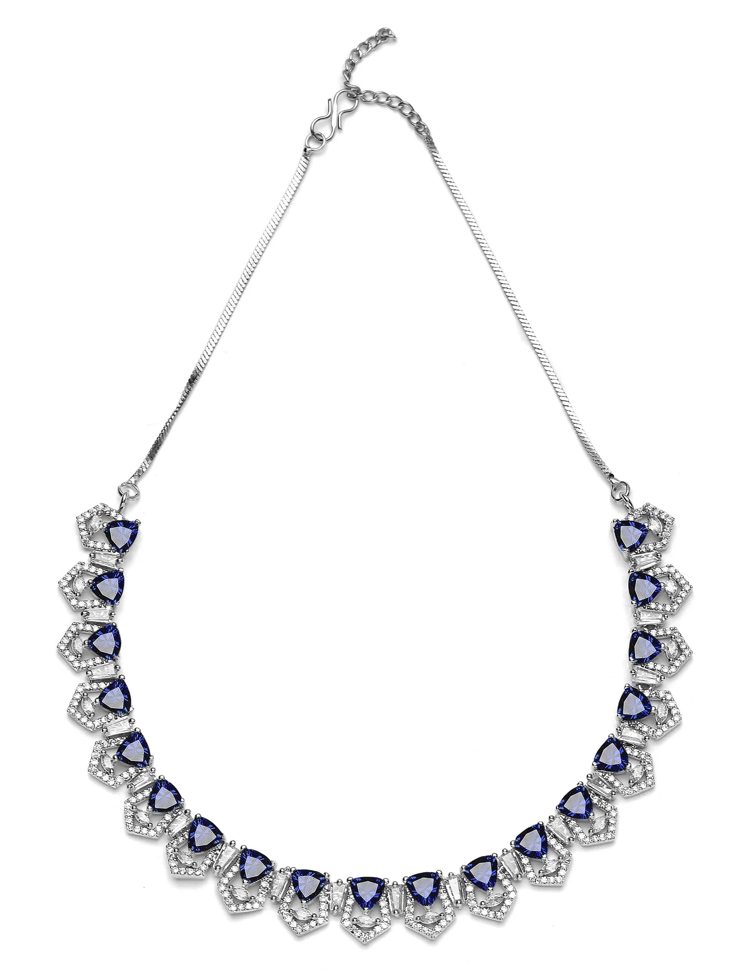 Karatcart Blue Cubic Zirconia Silver Plated Necklace Set for Women