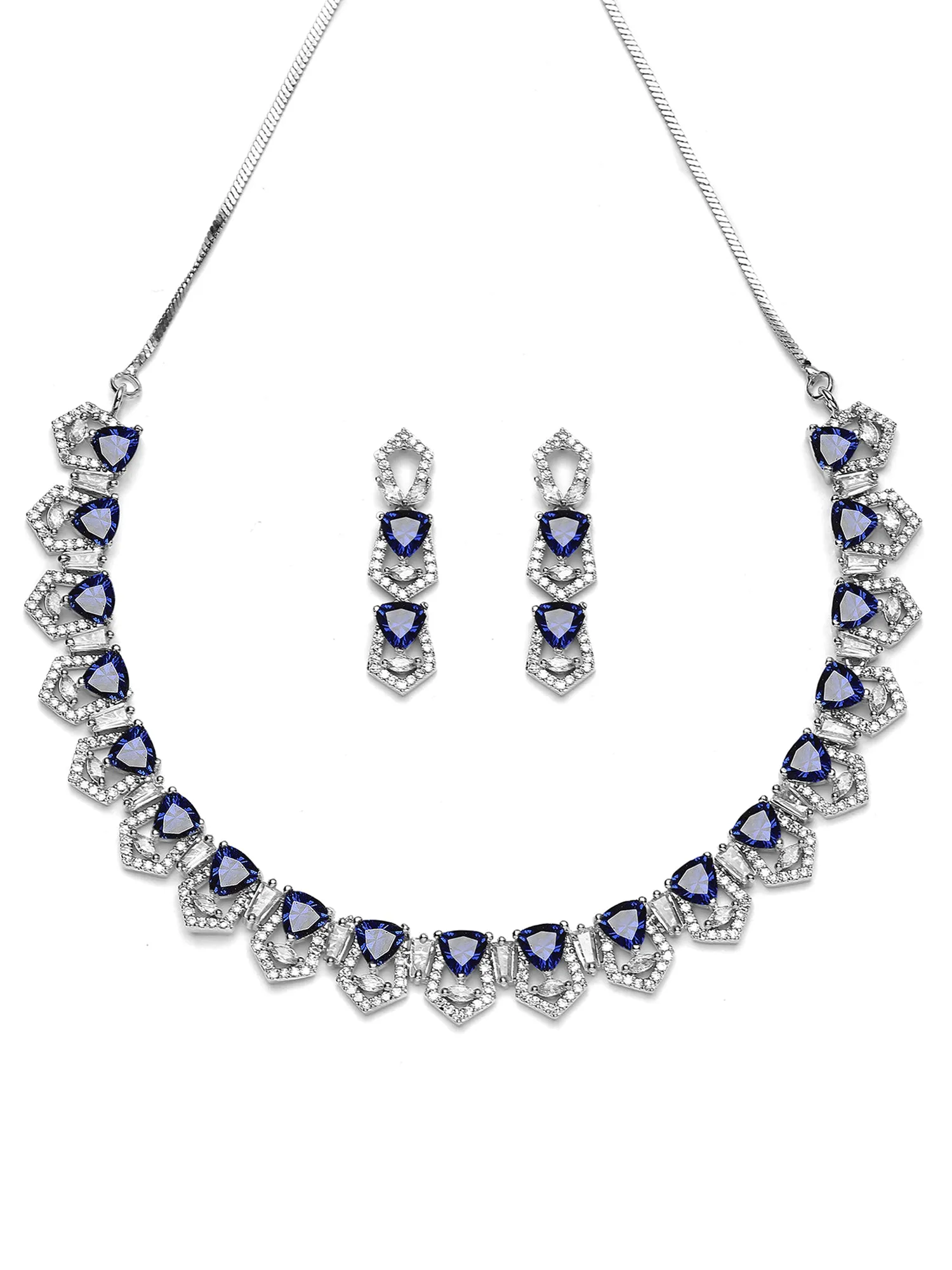 Karatcart Blue Cubic Zirconia Silver Plated Necklace Set for Women