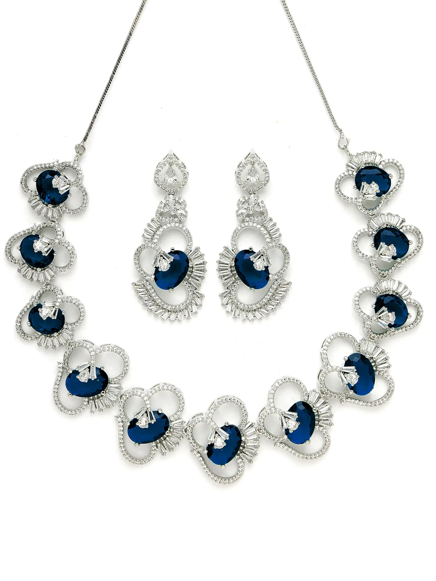 Karatcart Blue Cubic Zirconia Stone Studded Jewellery Set for Women