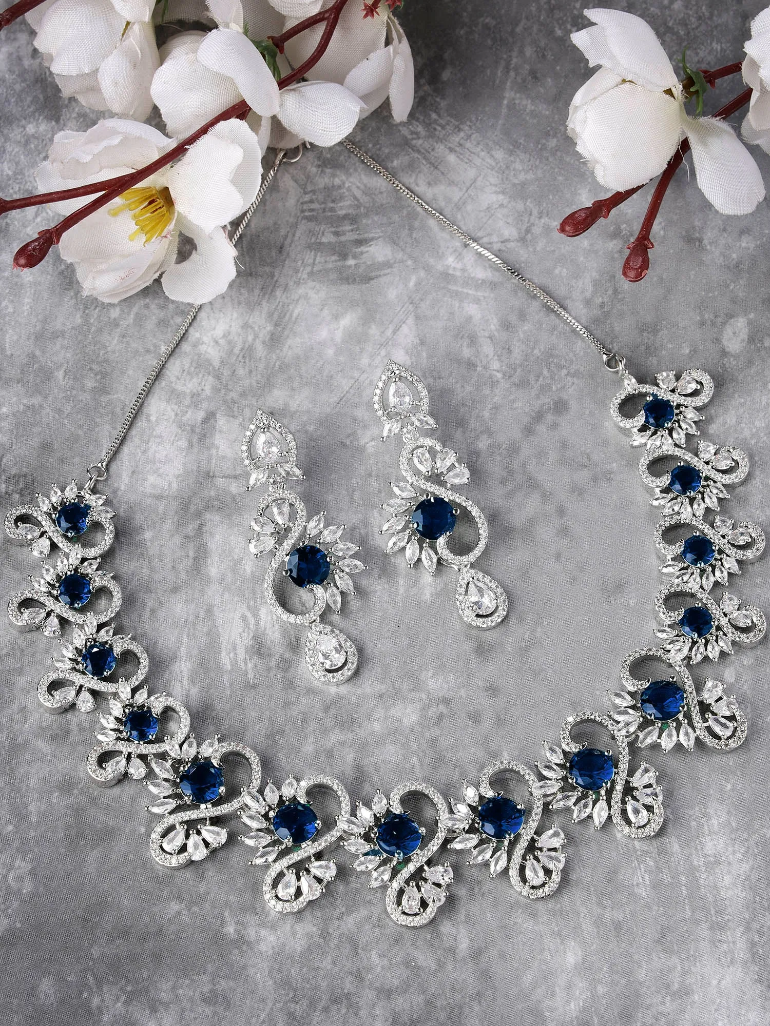 Karatcart Blue Cubic Zirconia Stone Studded Jewellery Set for Women