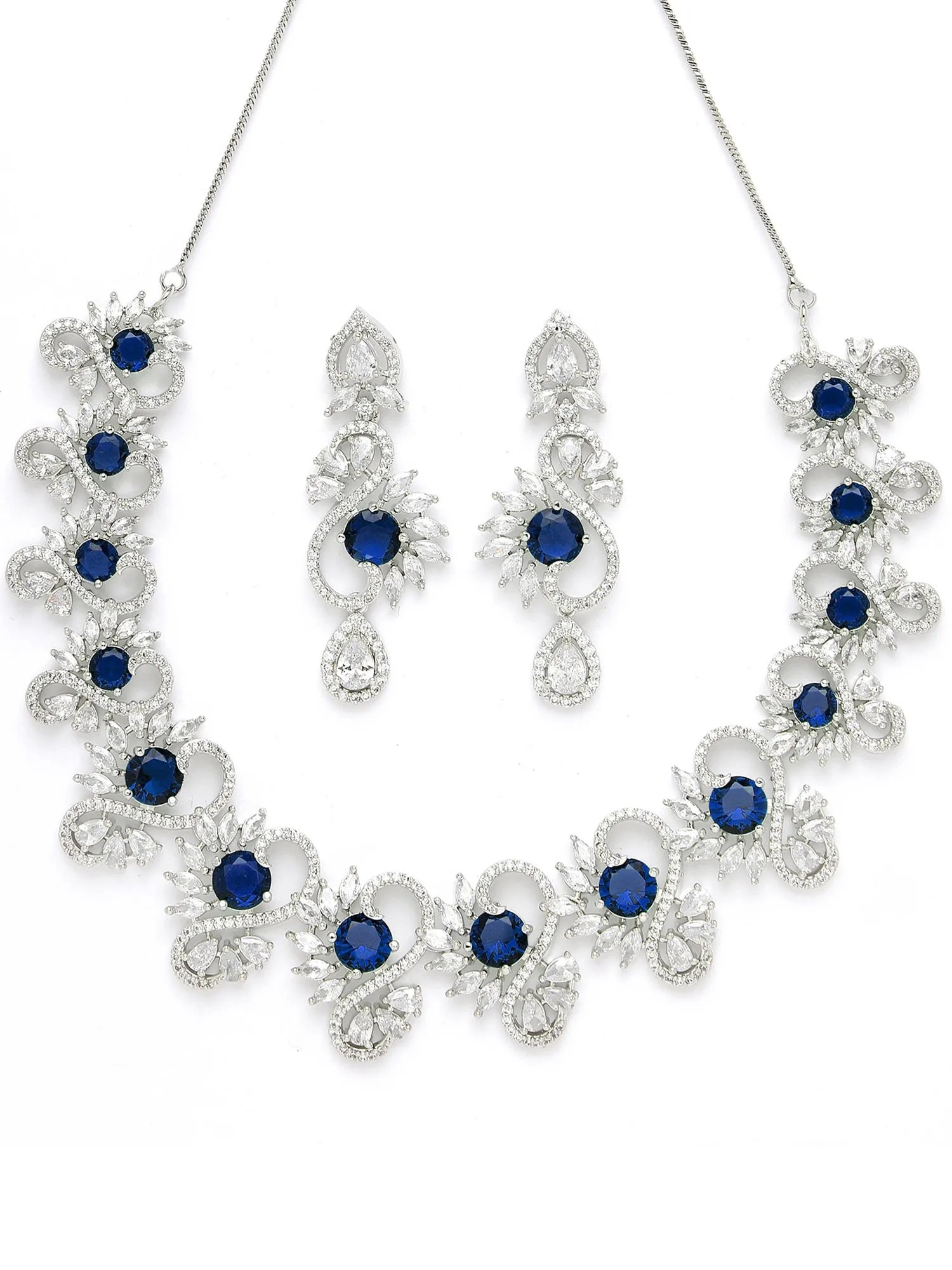 Karatcart Blue Cubic Zirconia Stone Studded Jewellery Set for Women