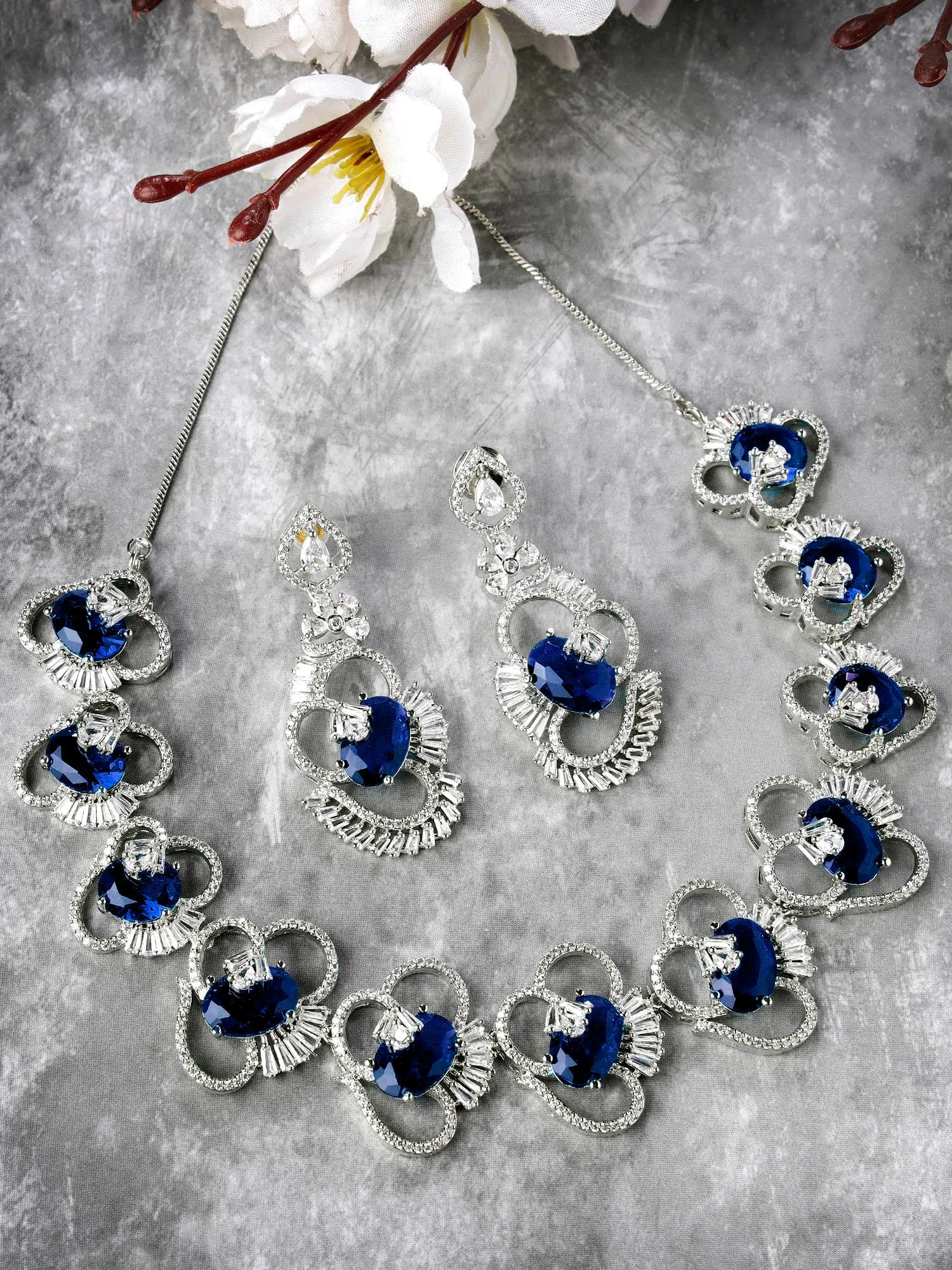 Karatcart Blue Cubic Zirconia Stone Studded Jewellery Set for Women