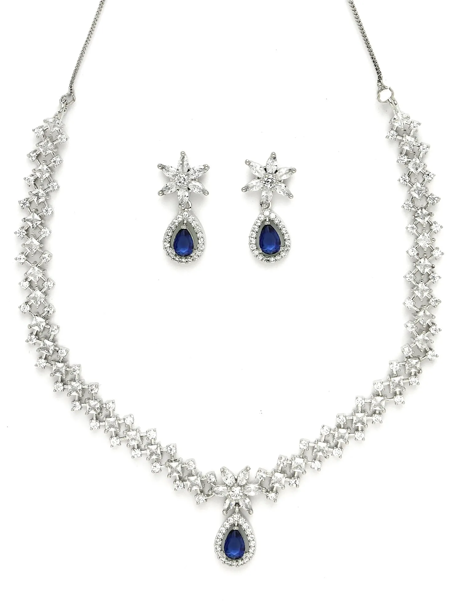 Karatcart Blue Cubic Zirconia Studded Light Weight Jewellery Set for Women