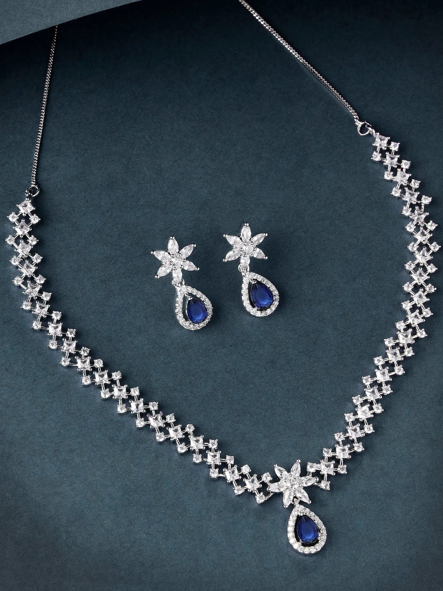 Karatcart Blue Cubic Zirconia Studded Light Weight Jewellery Set for Women