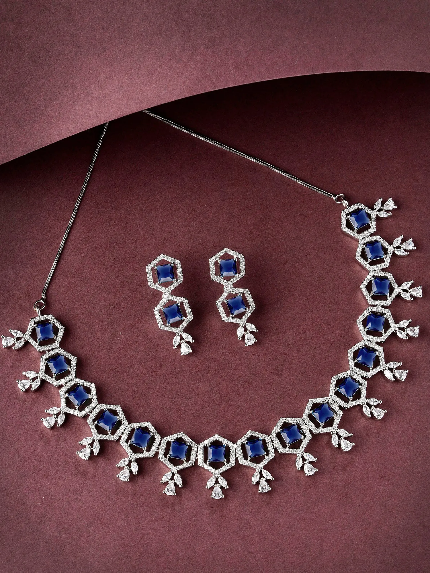 Karatcart Blue Cubic Zirconia Studded Light Weight Jewellery Set for Women