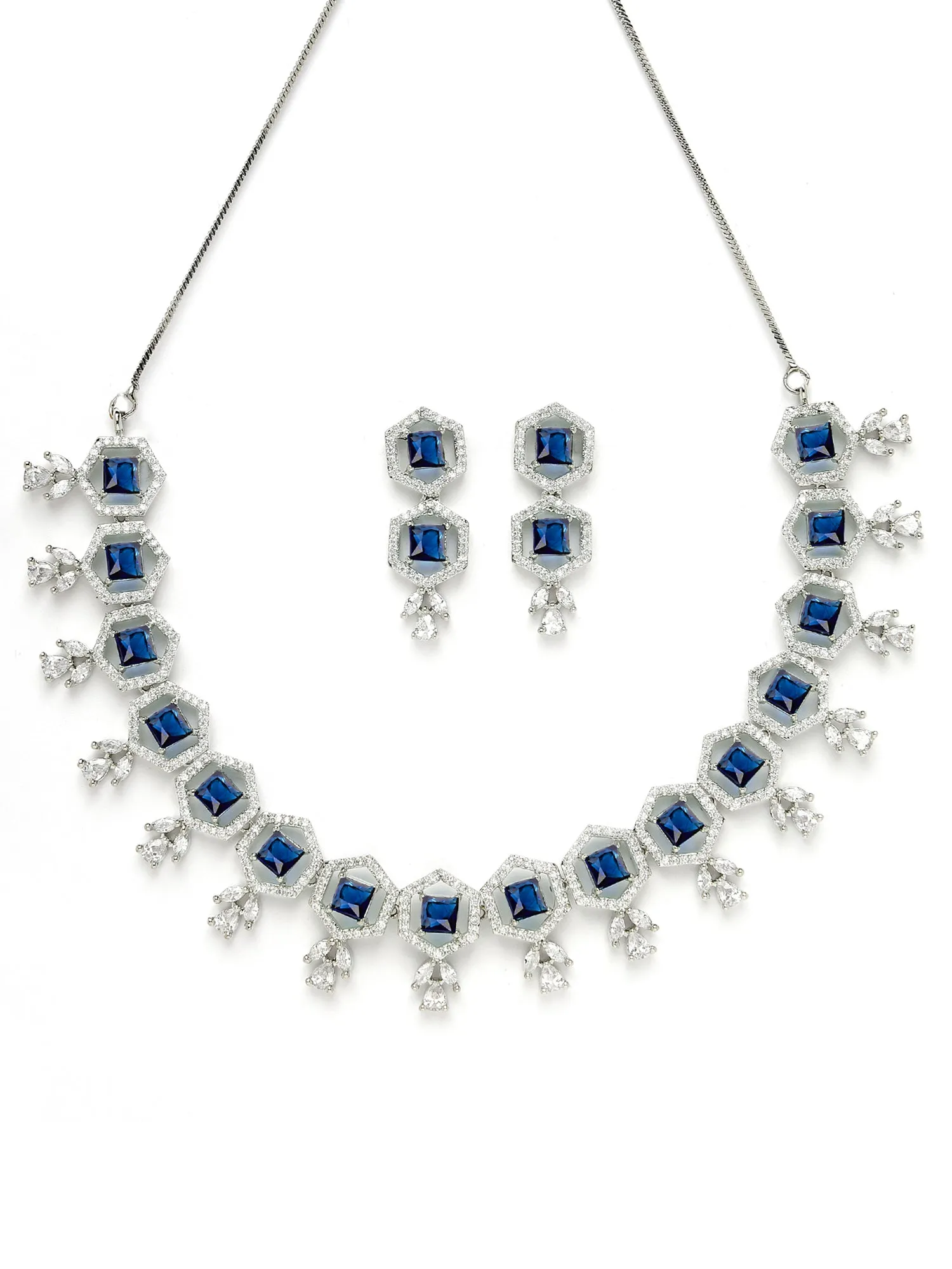 Karatcart Blue Cubic Zirconia Studded Light Weight Jewellery Set for Women