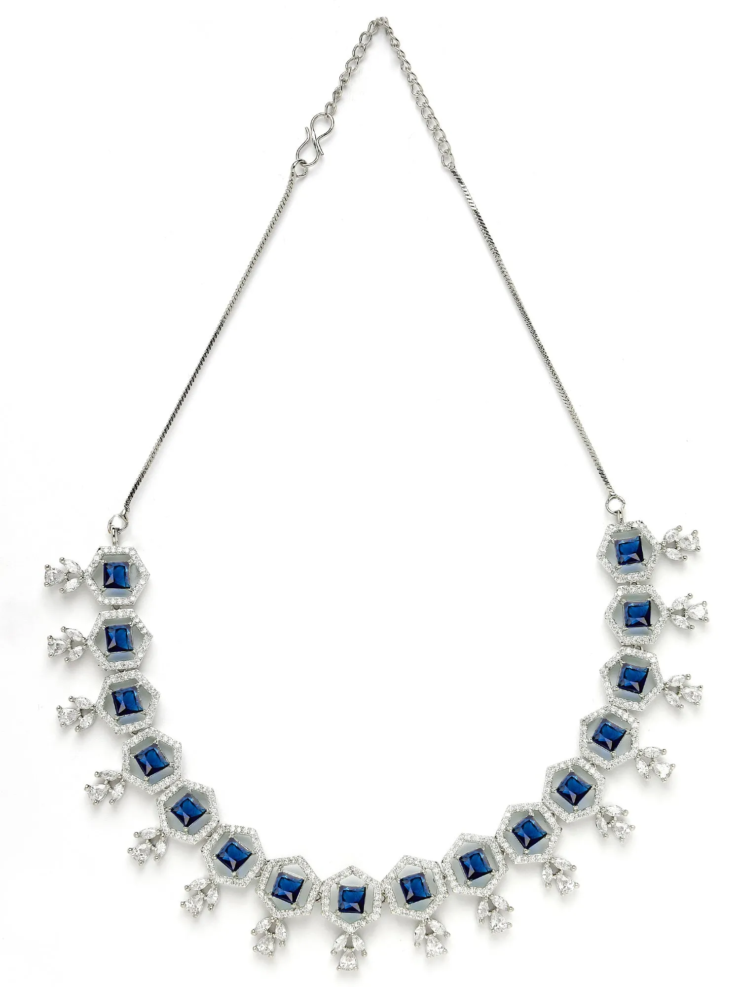 Karatcart Blue Cubic Zirconia Studded Light Weight Jewellery Set for Women