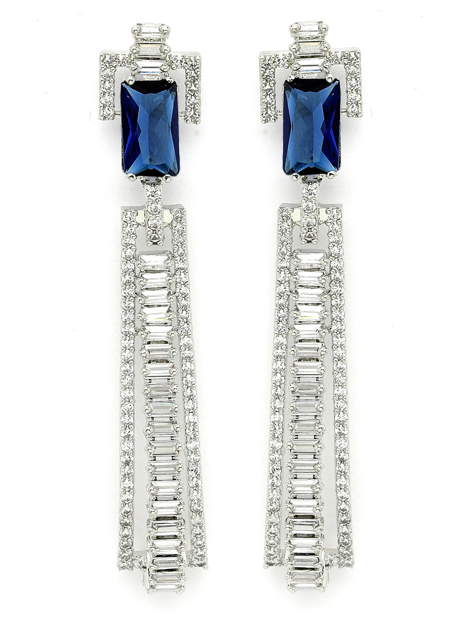 Karatcart Blue Cubic Zirconia Studded Silver Plated Drop Earrings for Women